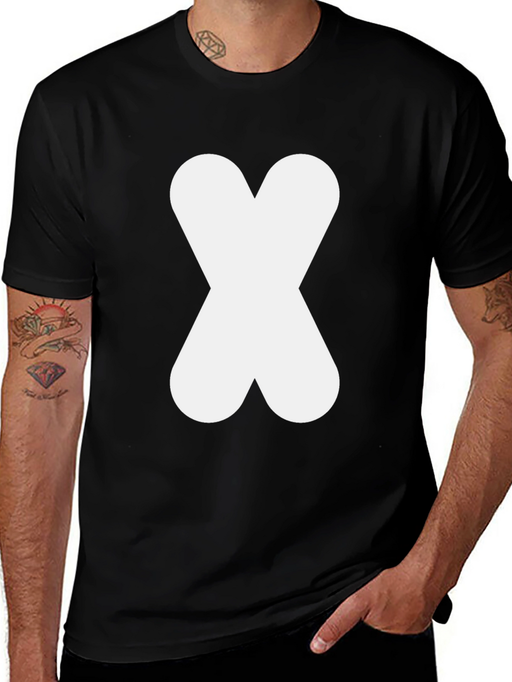 Black T-Shirt with White Abstract X Design