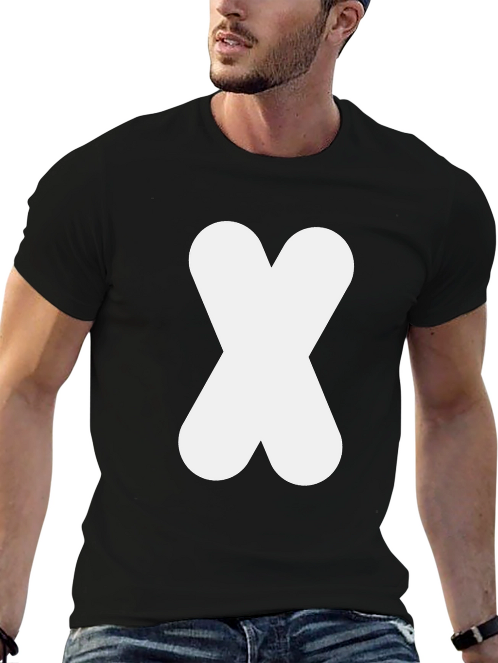 Black T-Shirt with White Abstract X Design