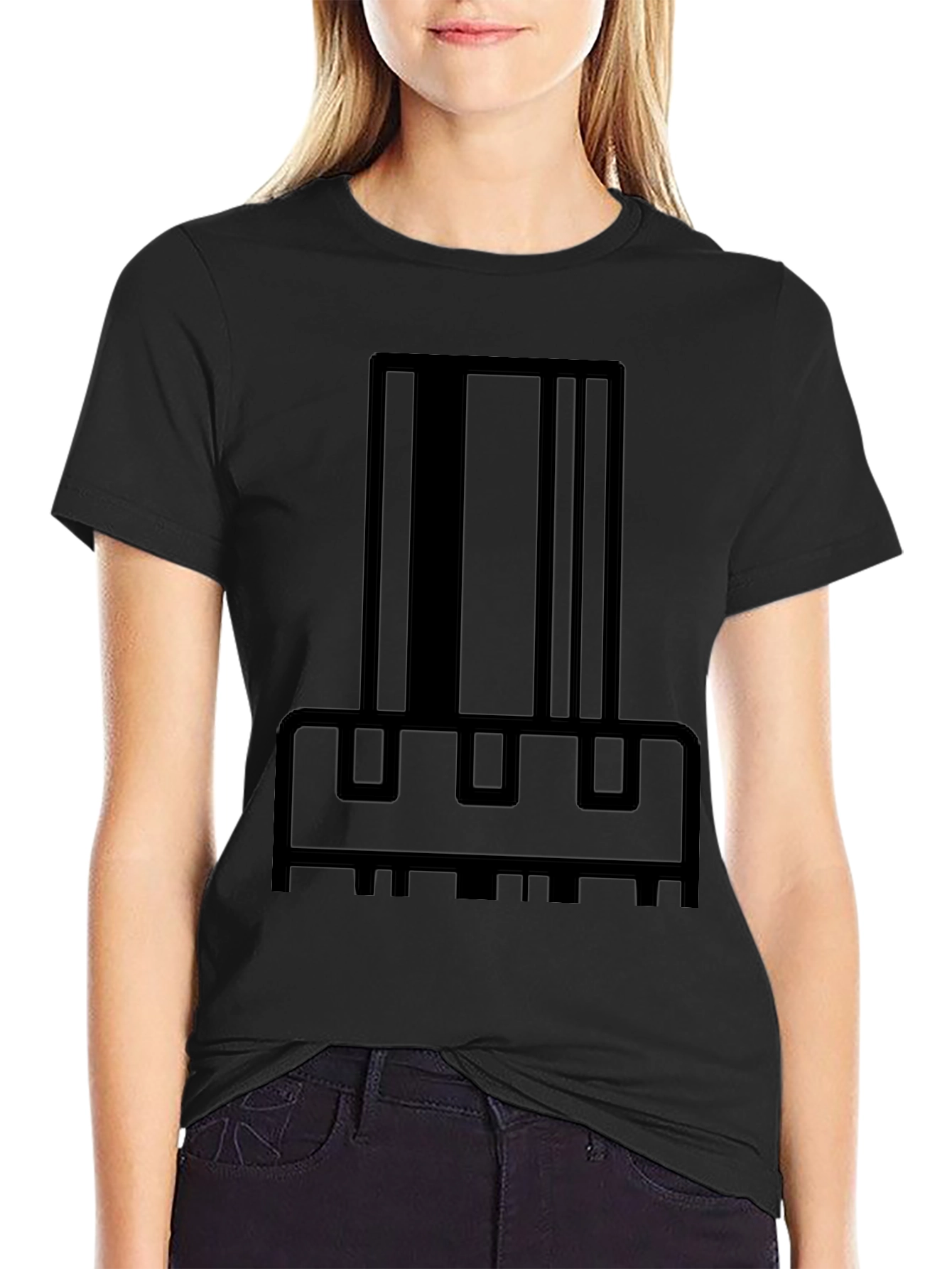 Abstract Piano Keys Graphic Print Tee - Black