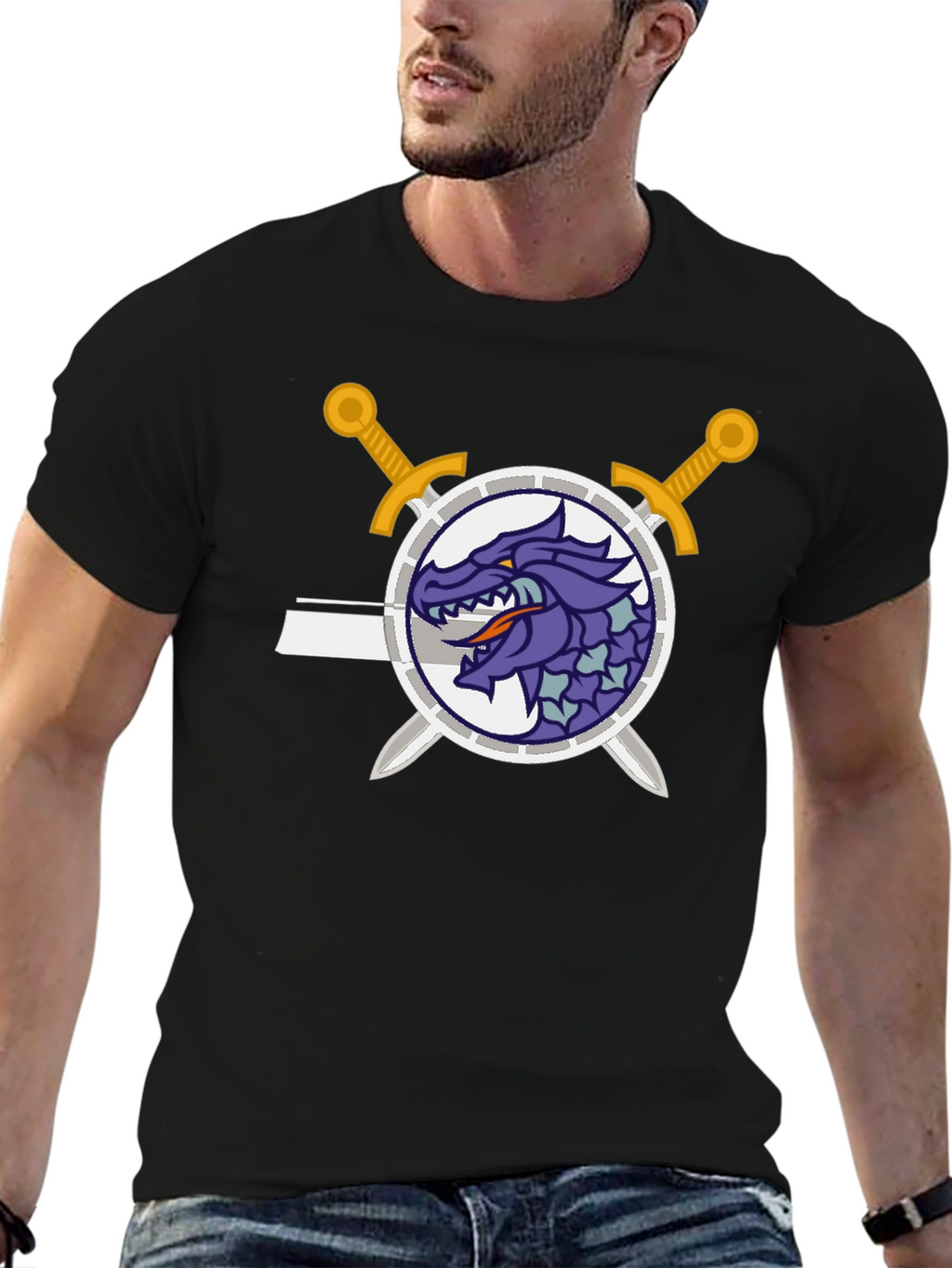 Dragon Crest Swordsman Black T-Shirt