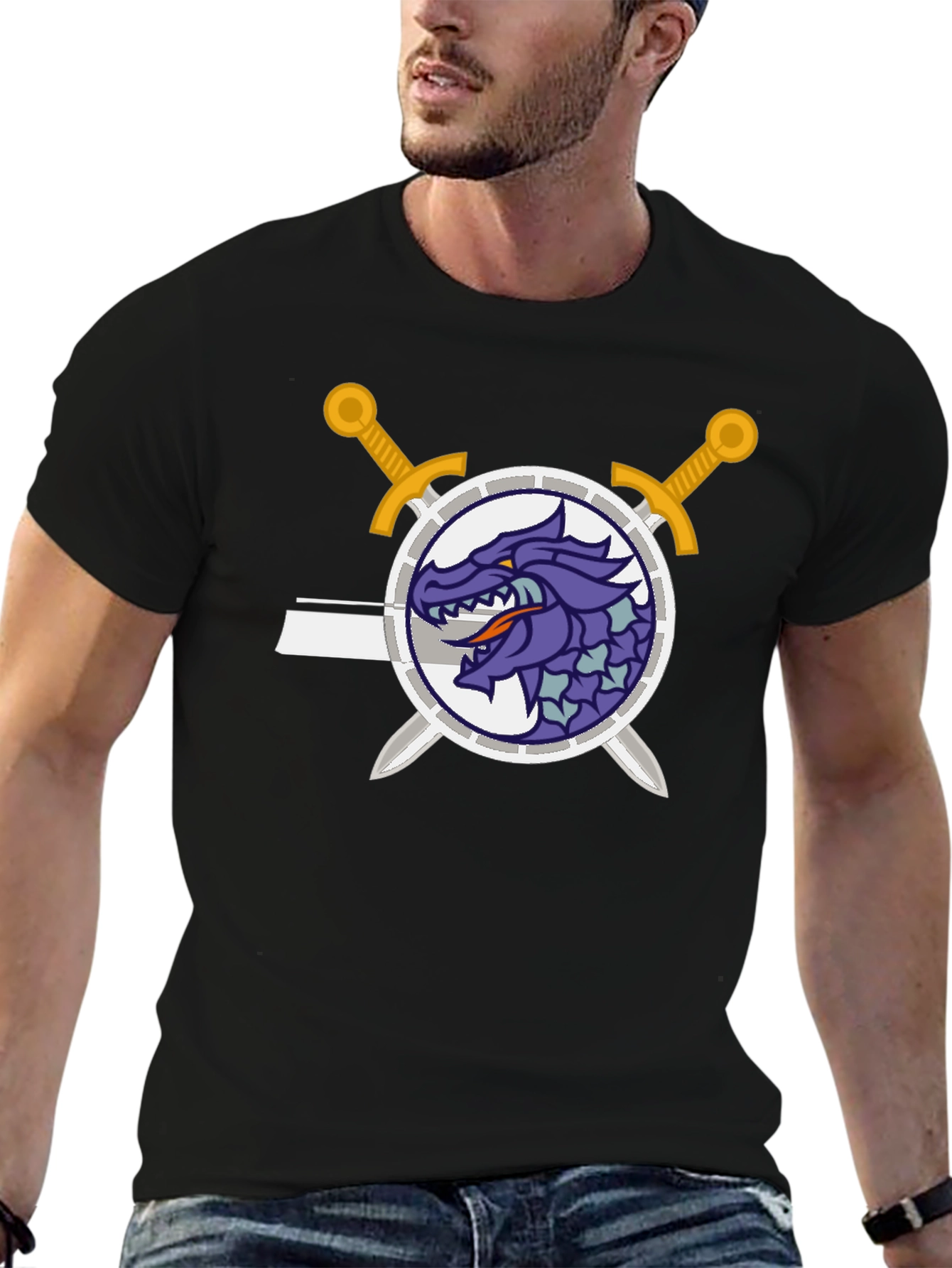 Dragon Crest Swordsman Black T-Shirt