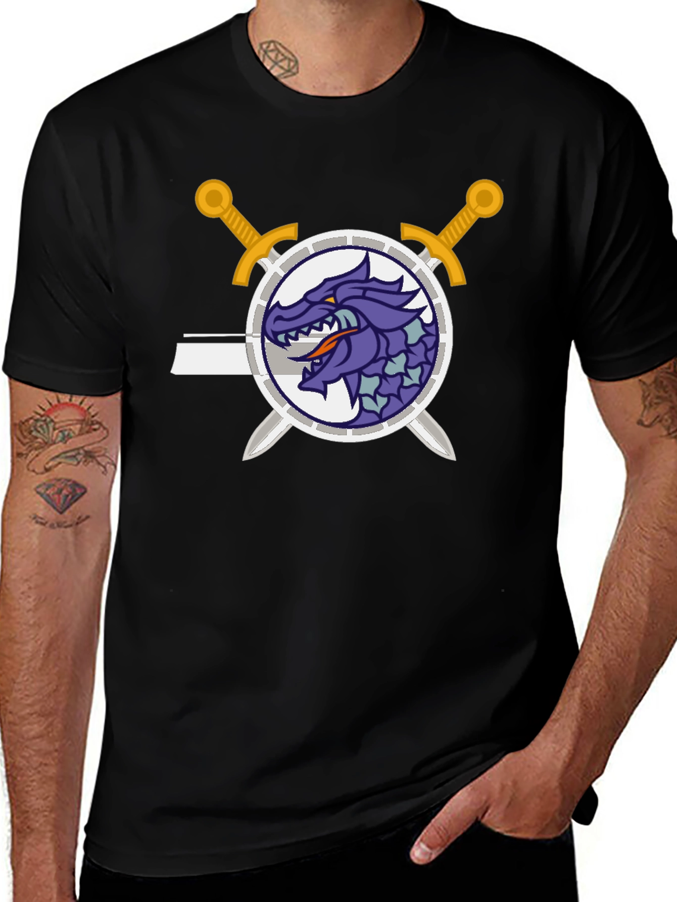 Dragon Crest Swordsman Black T-Shirt