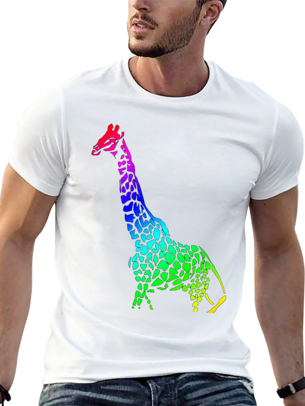 Rainbow Giraffe Black T-Shirt