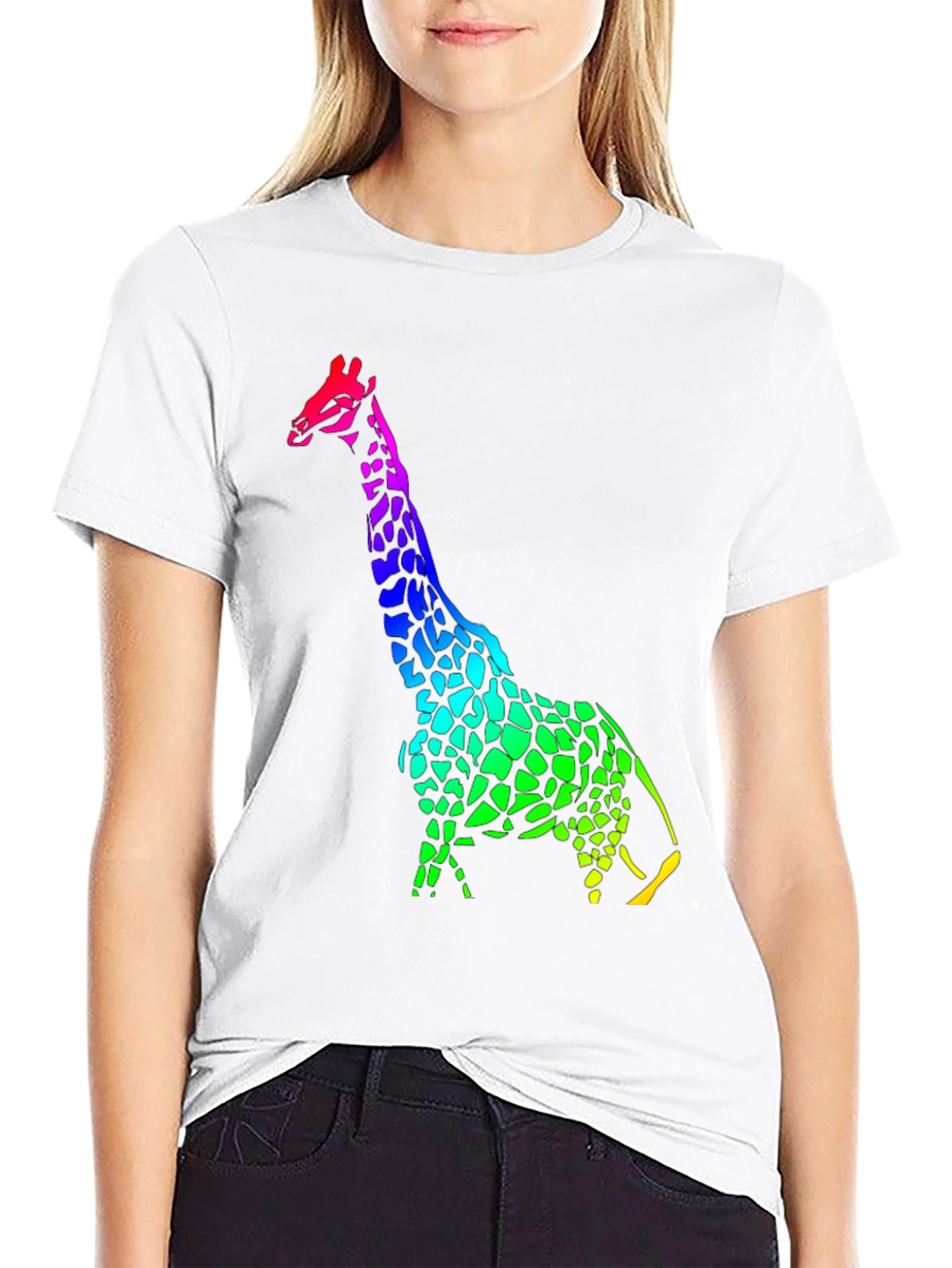 Rainbow Giraffe Black T-Shirt