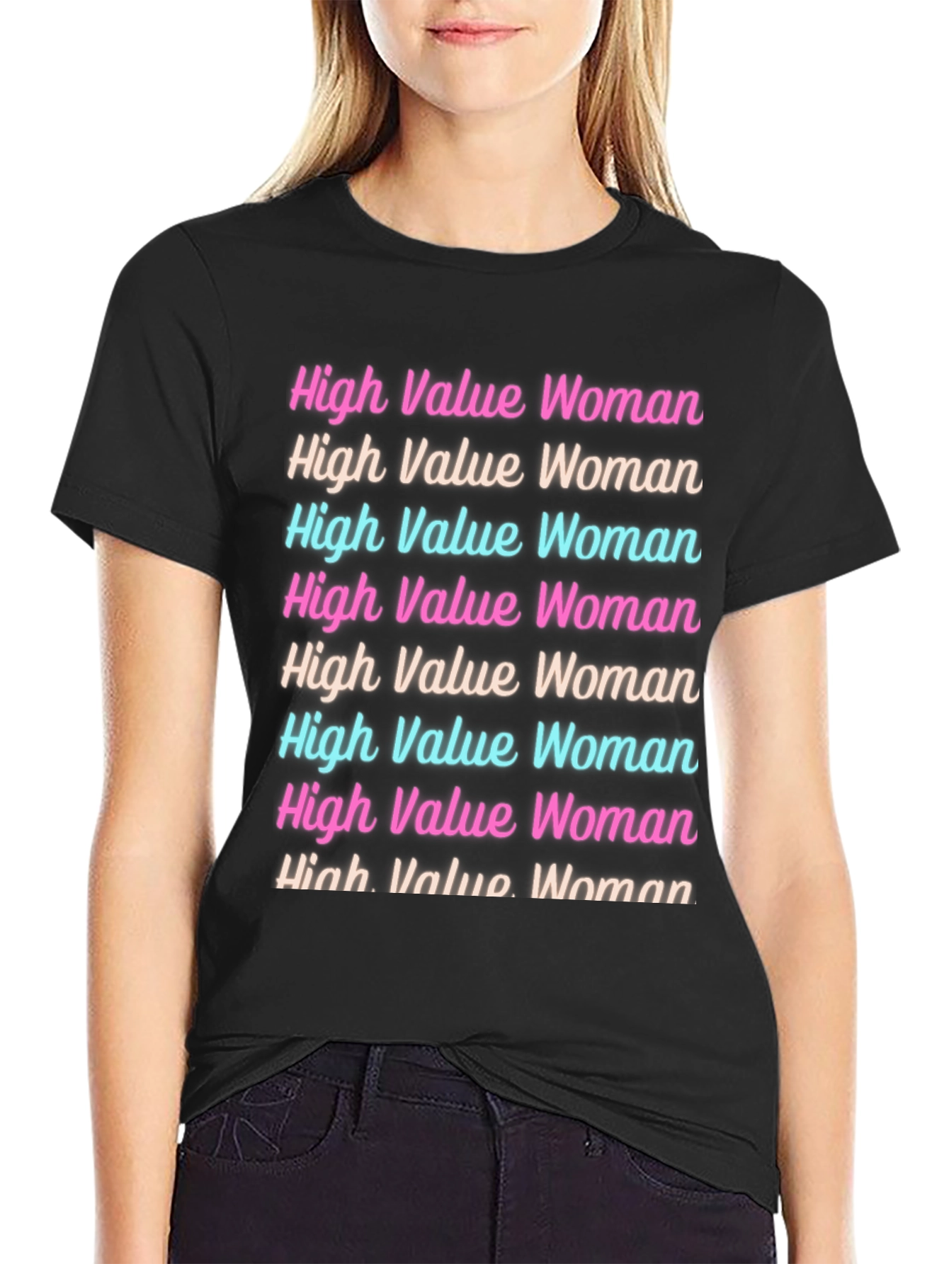 High Value Woman Graphic Tee - Trendy Black T-Shirt