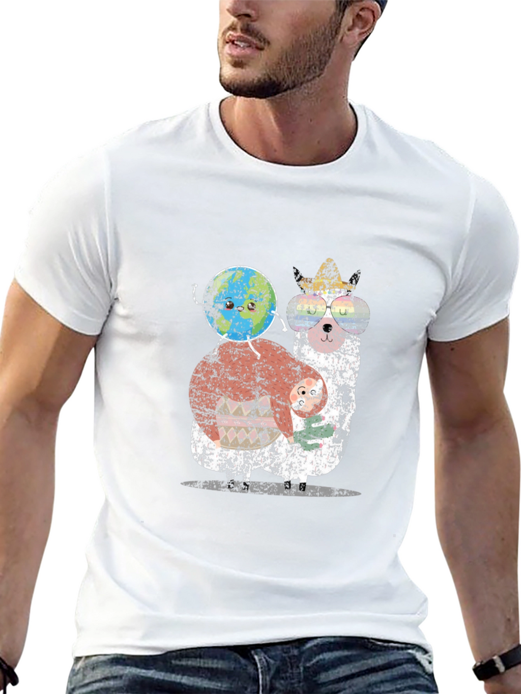 Llama Earth T-Shirt - Quirky Graphic Tee