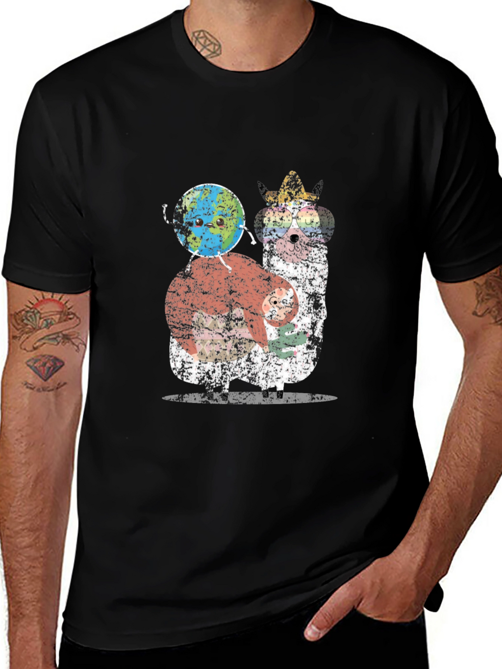 Llama Earth T-Shirt - Quirky Graphic Tee