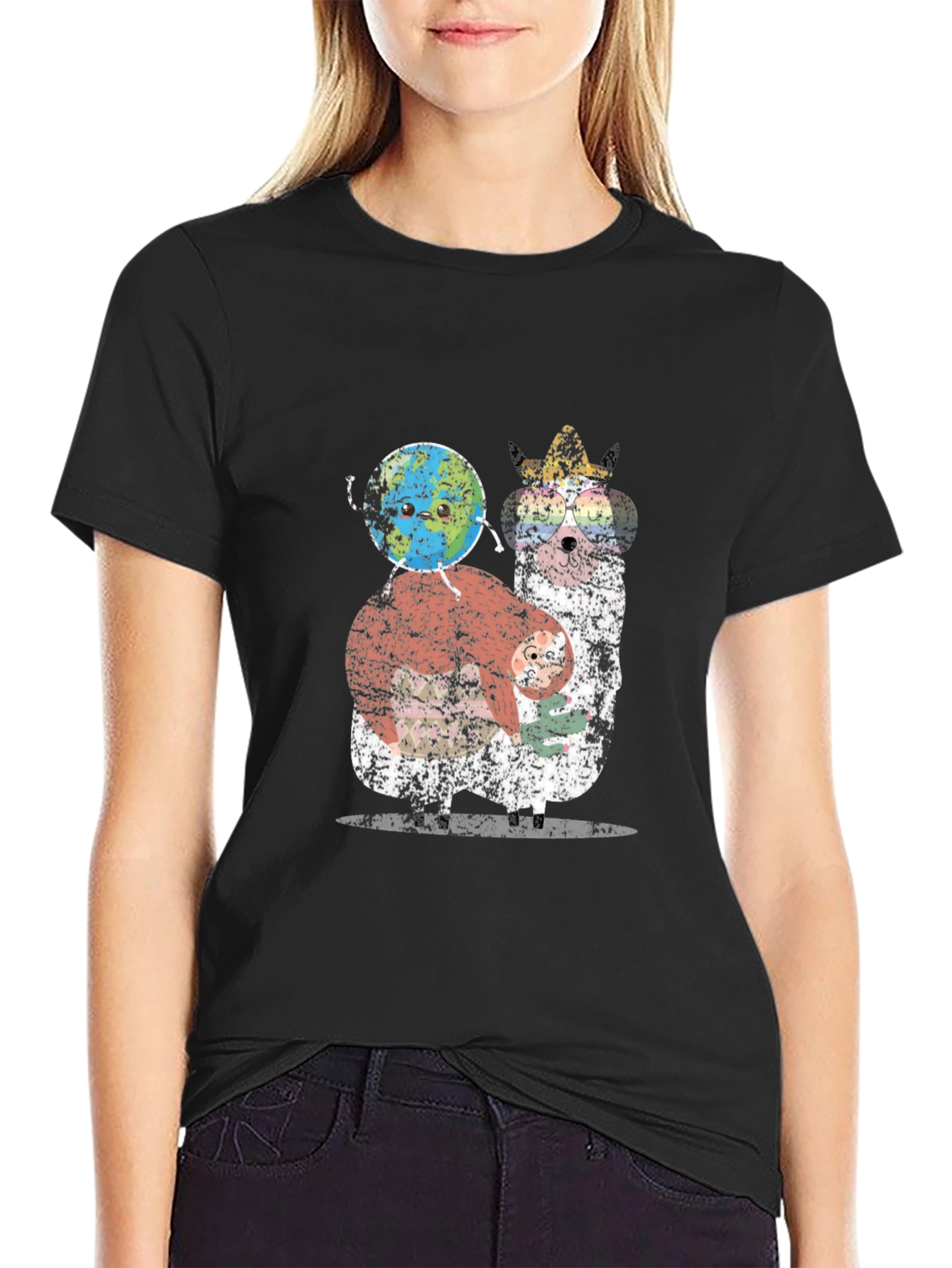 Llama Earth T-Shirt - Quirky Graphic Tee