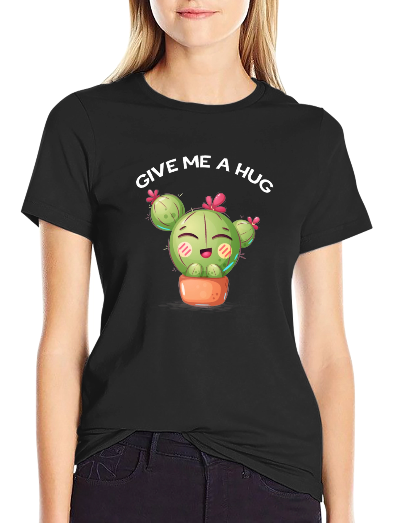 Give Me a Hug Cactus Graphic Tee - Black