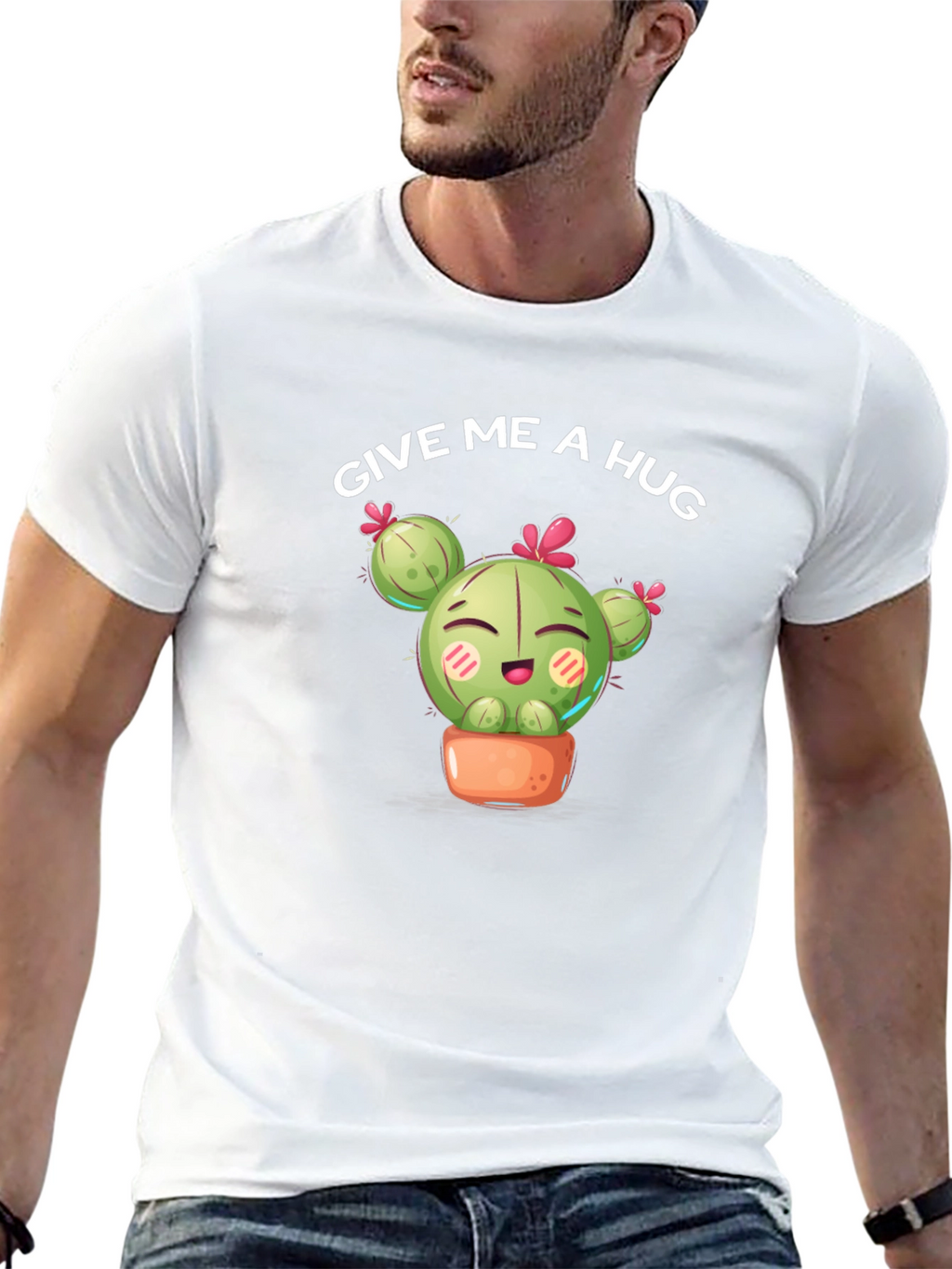 Give Me a Hug Cactus Graphic Tee - Black