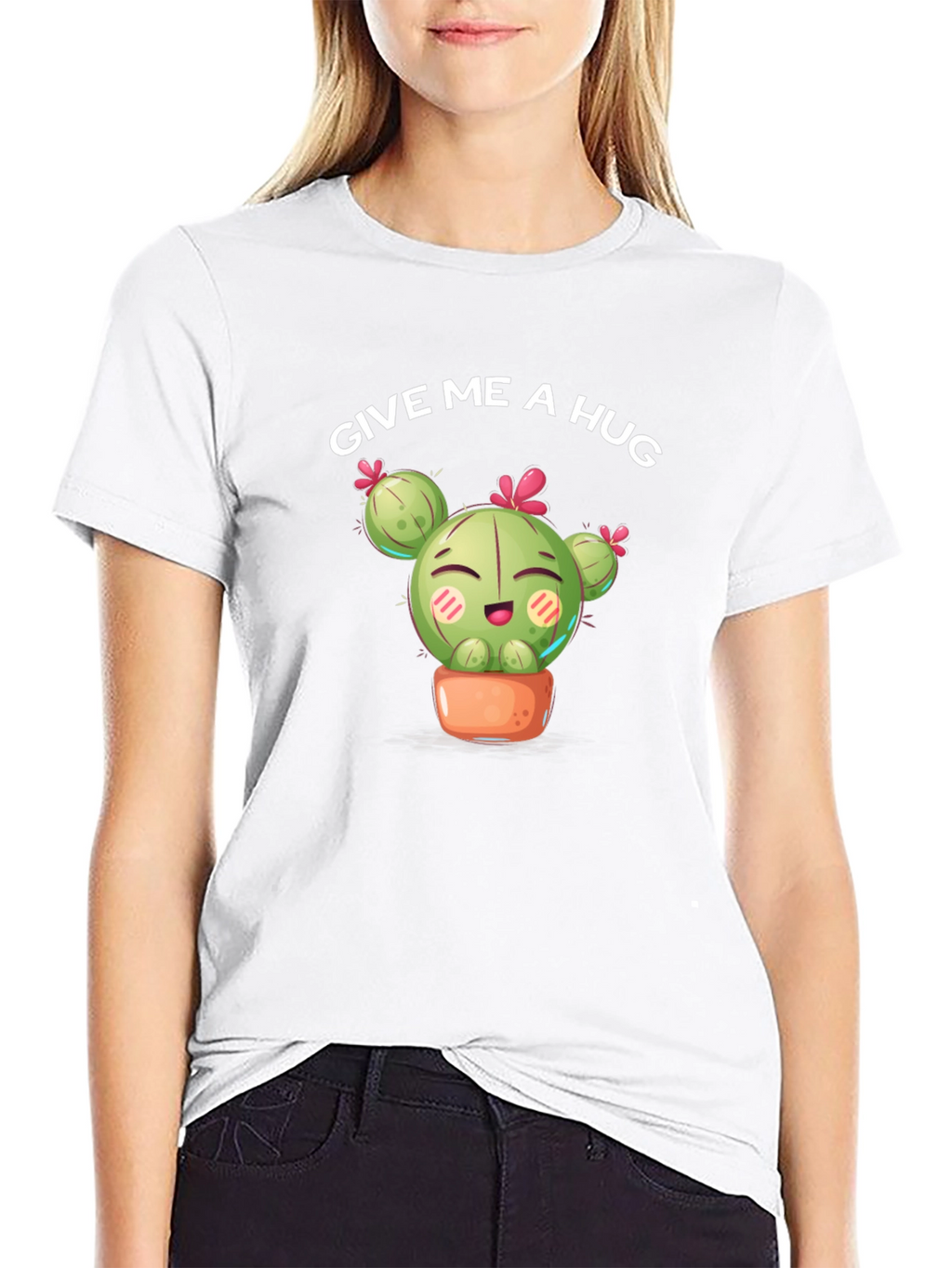 Give Me a Hug Cactus Graphic Tee - Black