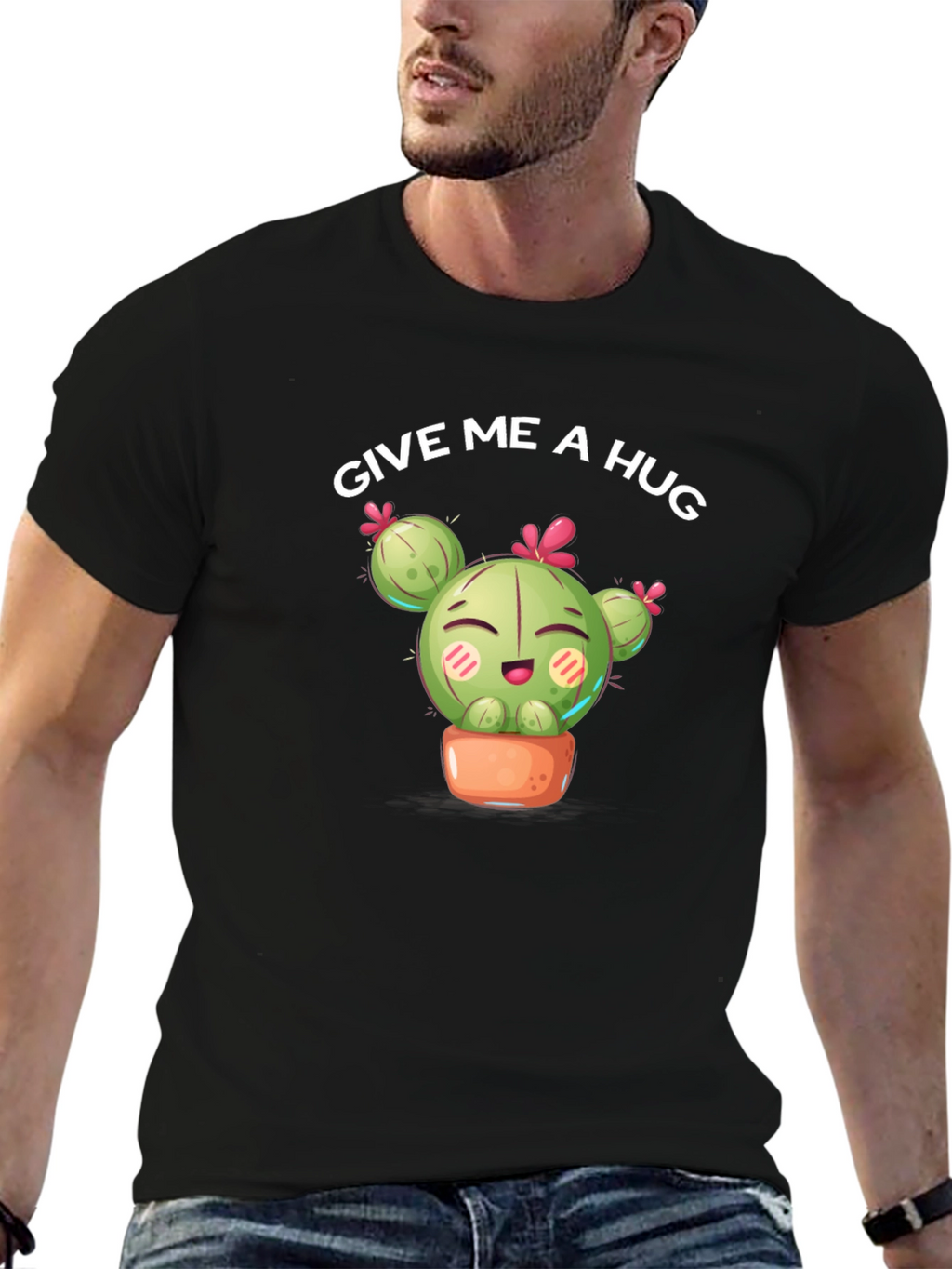 Give Me a Hug Cactus Graphic Tee - Black