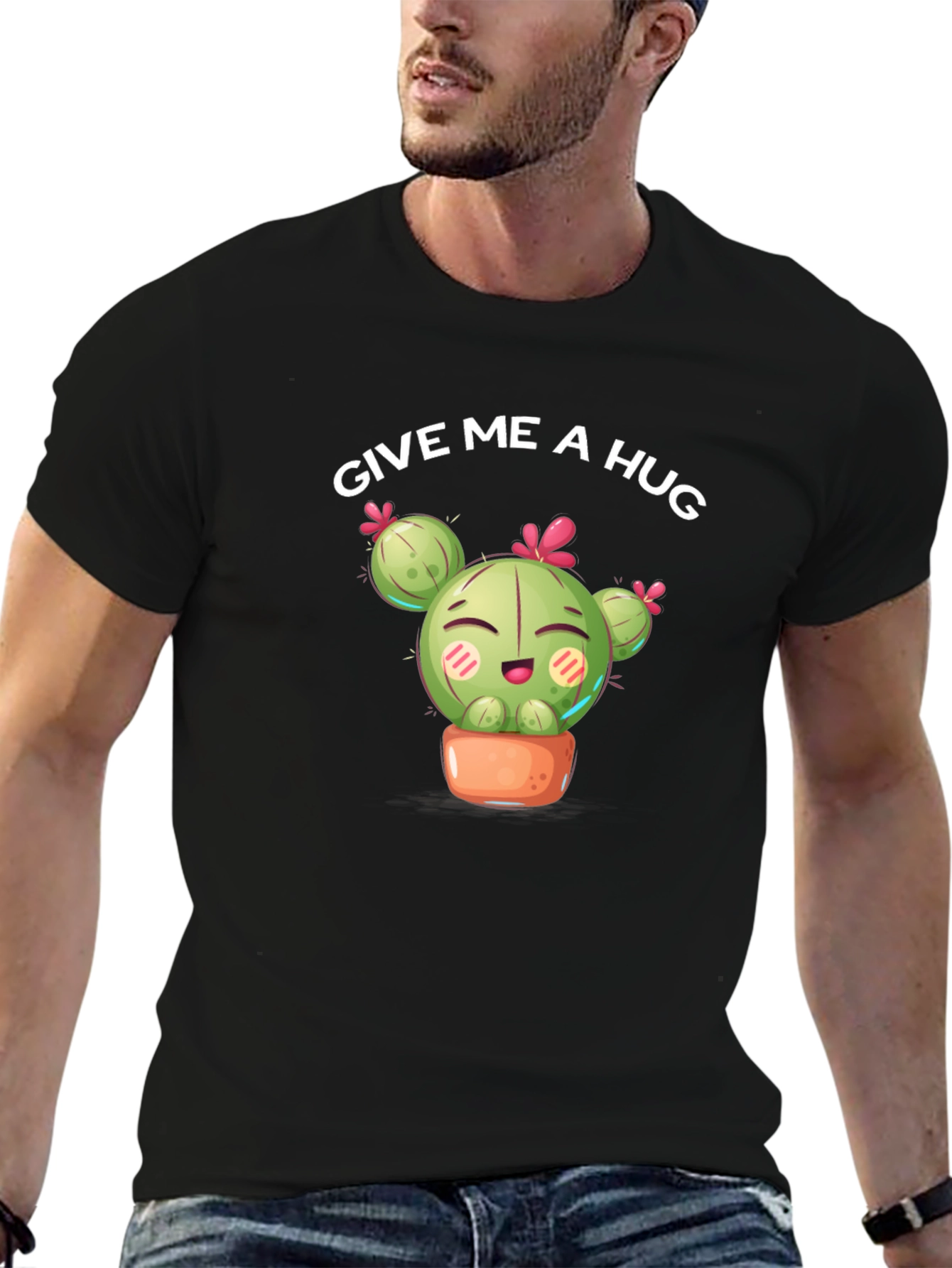 Give Me a Hug Cactus Graphic Tee - Black