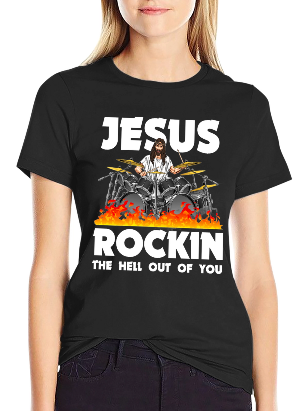 Jesus Rockin T-Shirt - Black Cotton Blend
