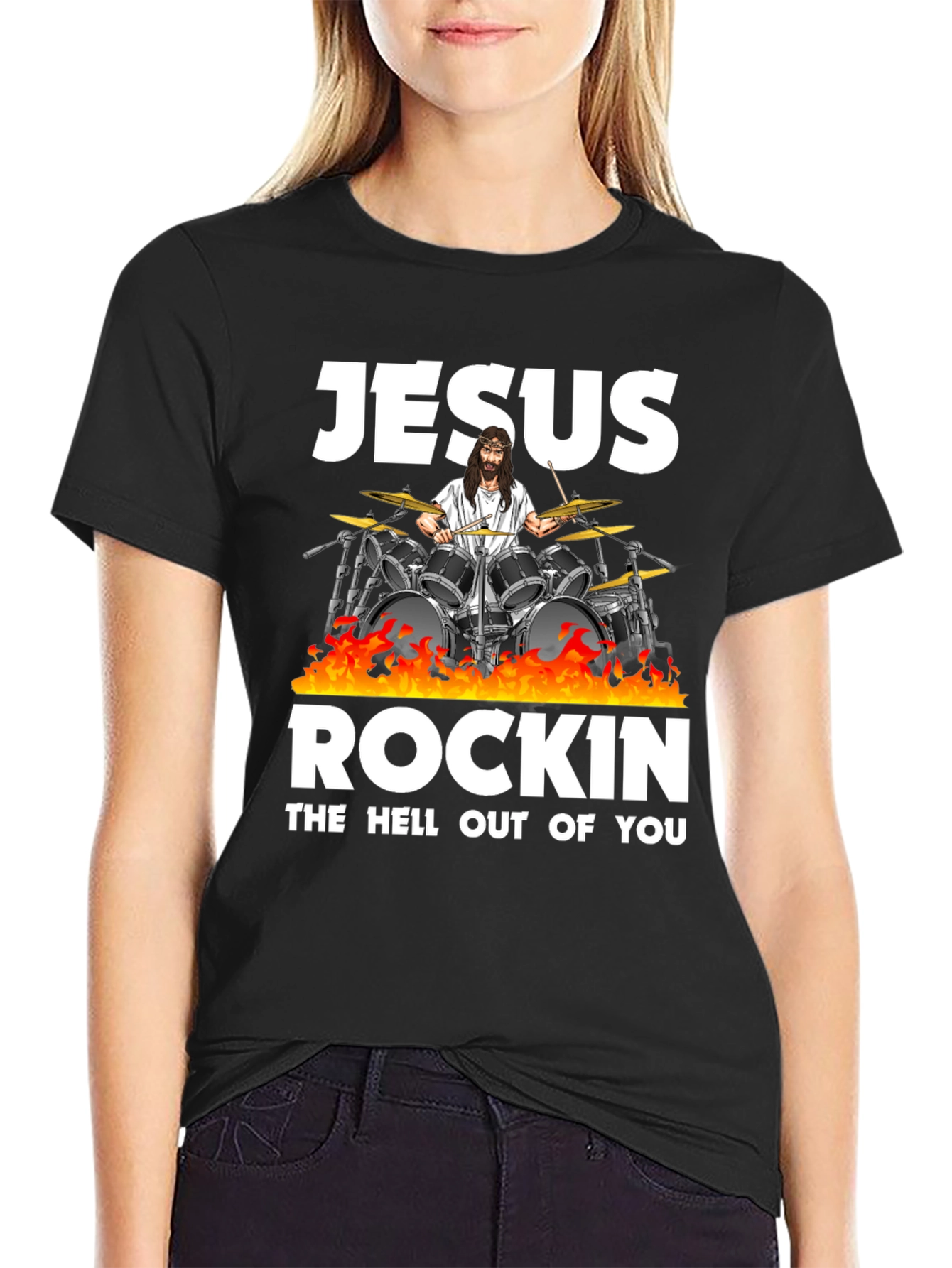 Jesus Rockin T-Shirt - Black Cotton Blend