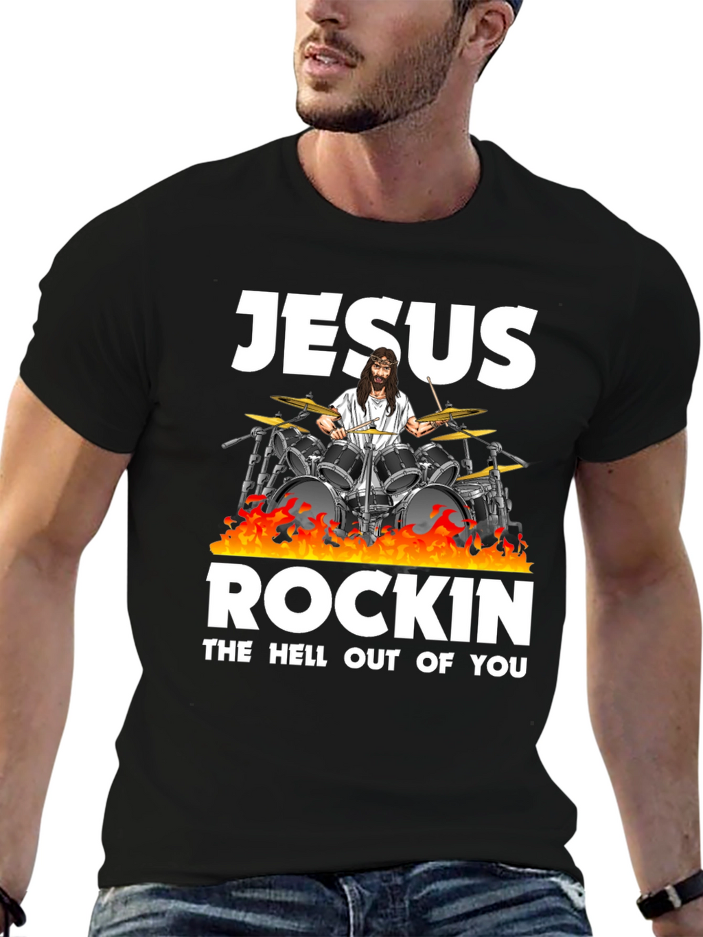 Jesus Rockin T-Shirt - Black Cotton Blend