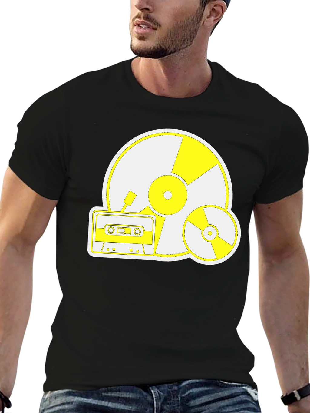 Retro Music Tee: Vinyl CD and Cassette Design