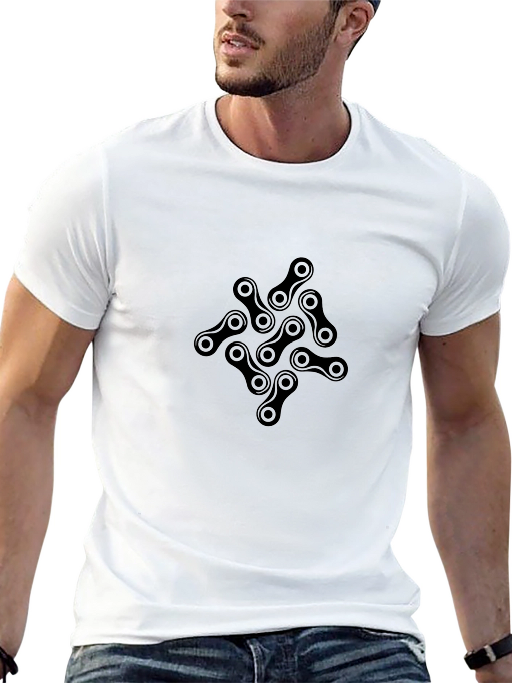 Mens Black Bike Chain Graphic T-Shirt