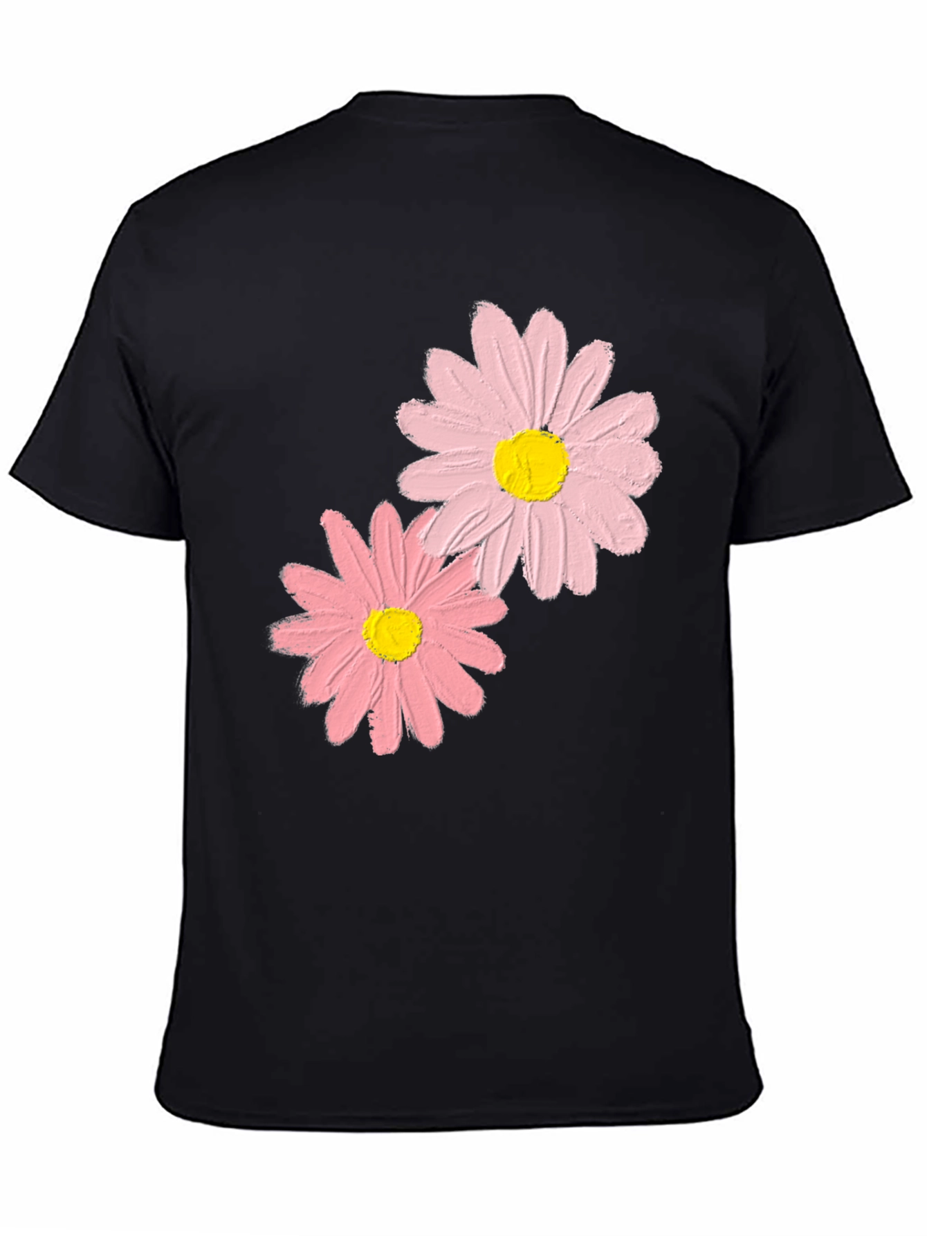 Floral Graphic Tee - Pink Daisies on Black