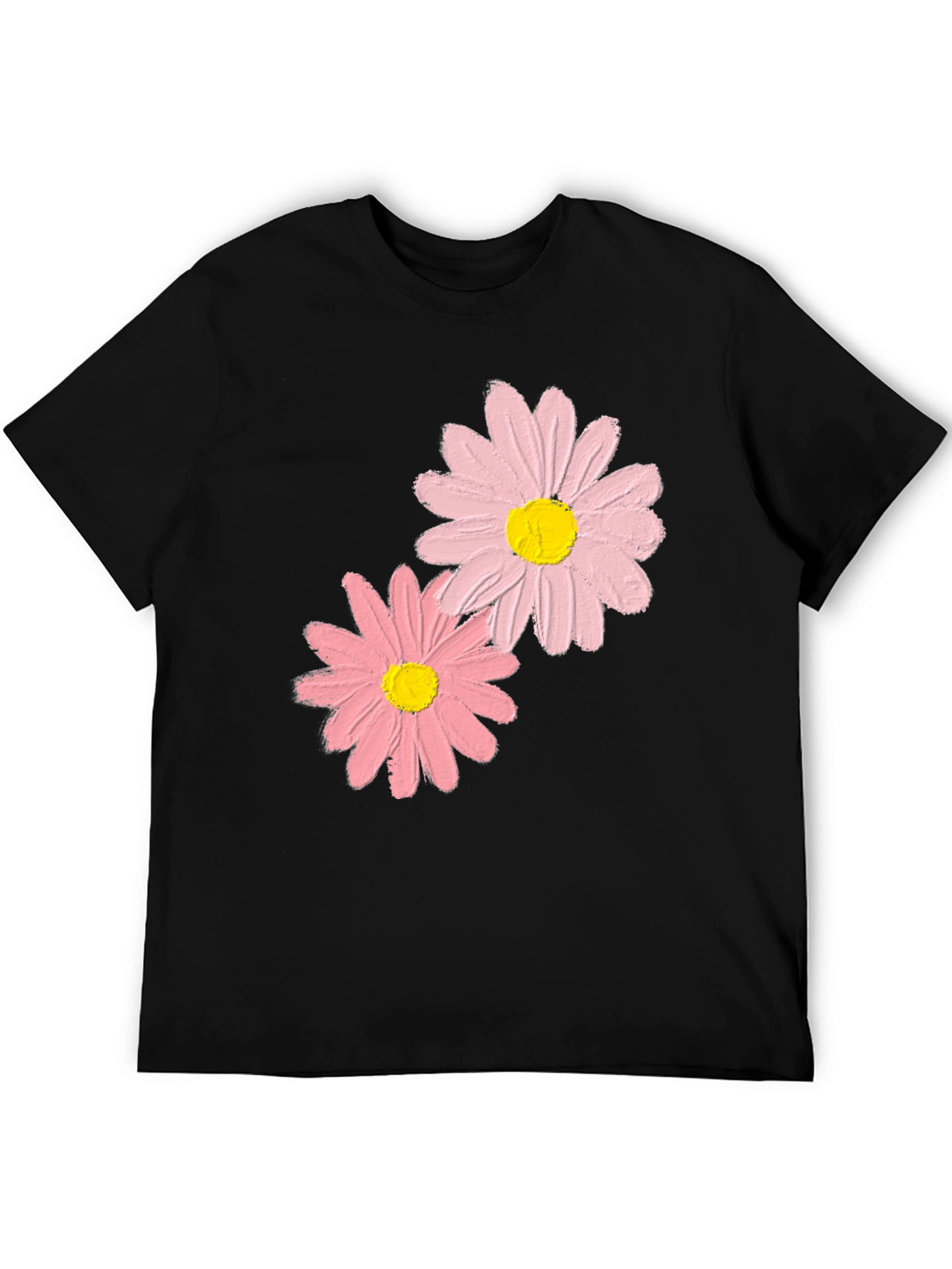 Floral Graphic Tee - Pink Daisies on Black