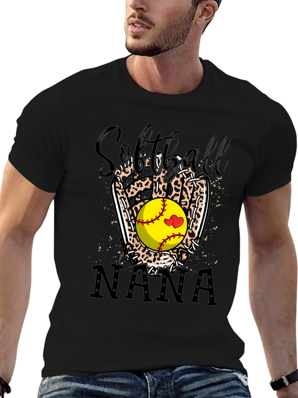Softball Nana Leopard Print Graphic Tee
