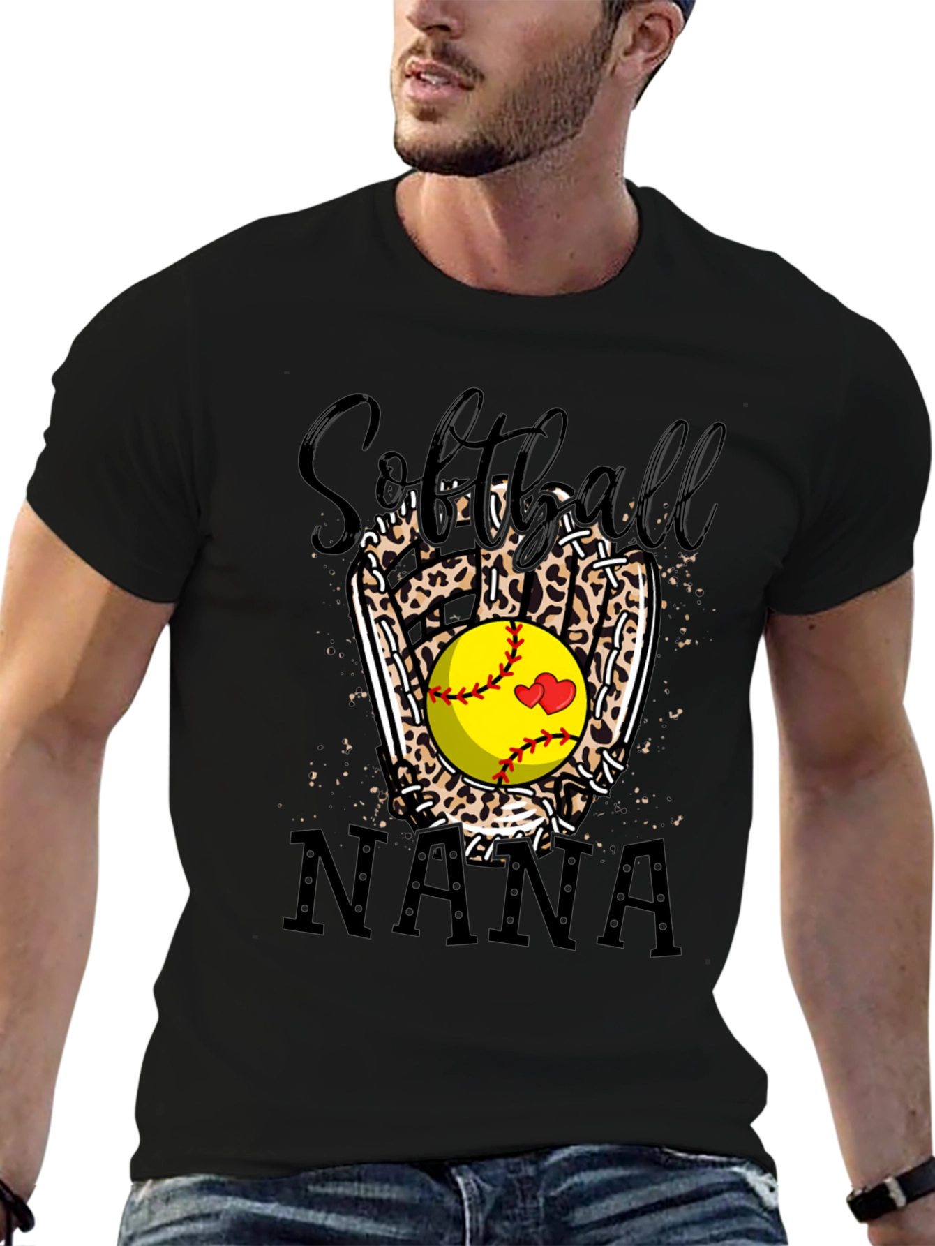 Softball Nana Leopard Print Graphic Tee