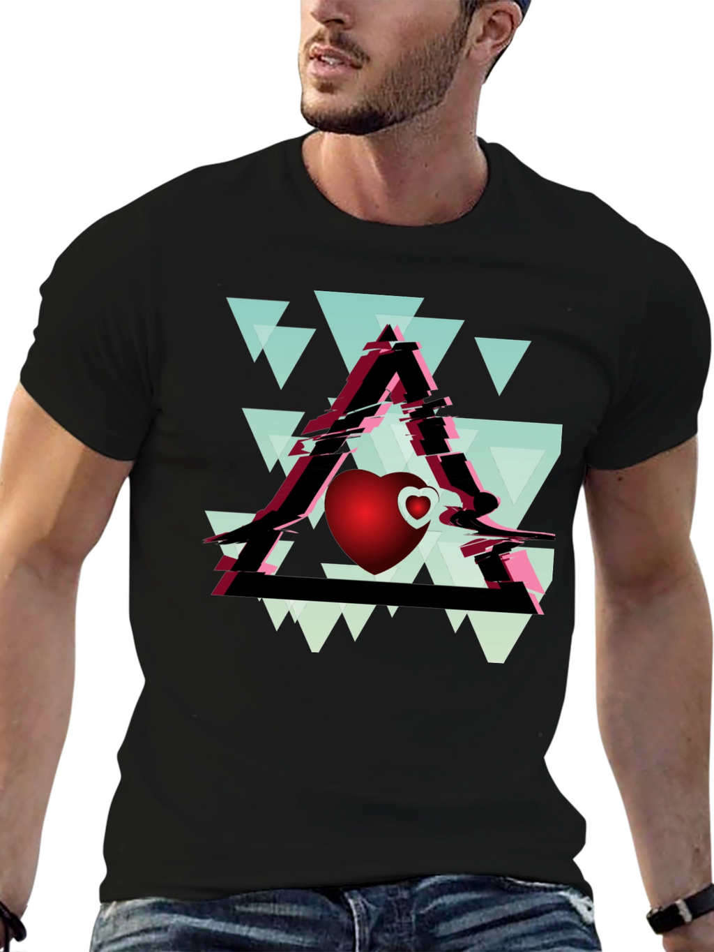 Geometric Heart Graphic Tee - Stylish Mens Black T-Shirt