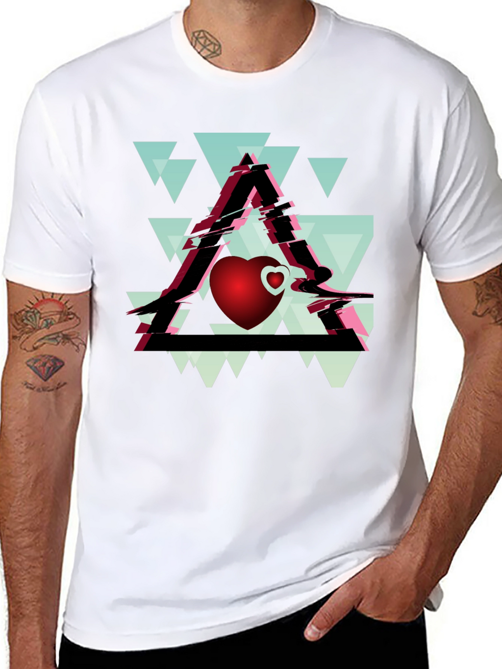 Geometric Heart Graphic Tee - Stylish Mens Black T-Shirt