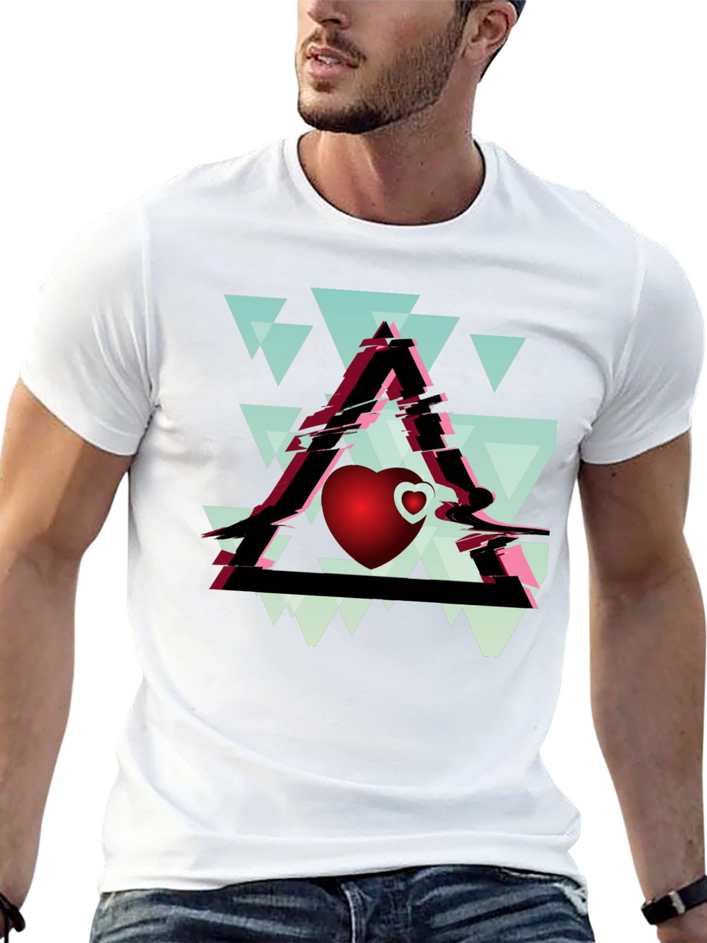 Geometric Heart Graphic Tee - Stylish Mens Black T-Shirt