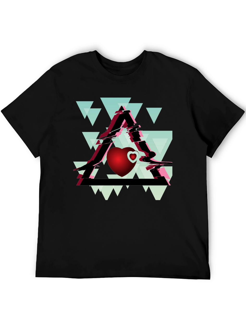Geometric Heart Graphic Tee - Stylish Mens Black T-Shirt