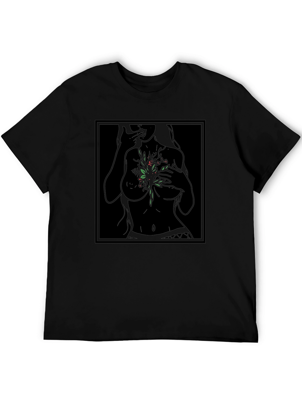 Botanical Woman Graphic Black T-Shirt