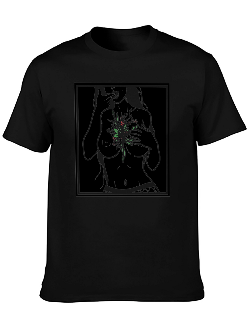 Botanical Woman Graphic Black T-Shirt