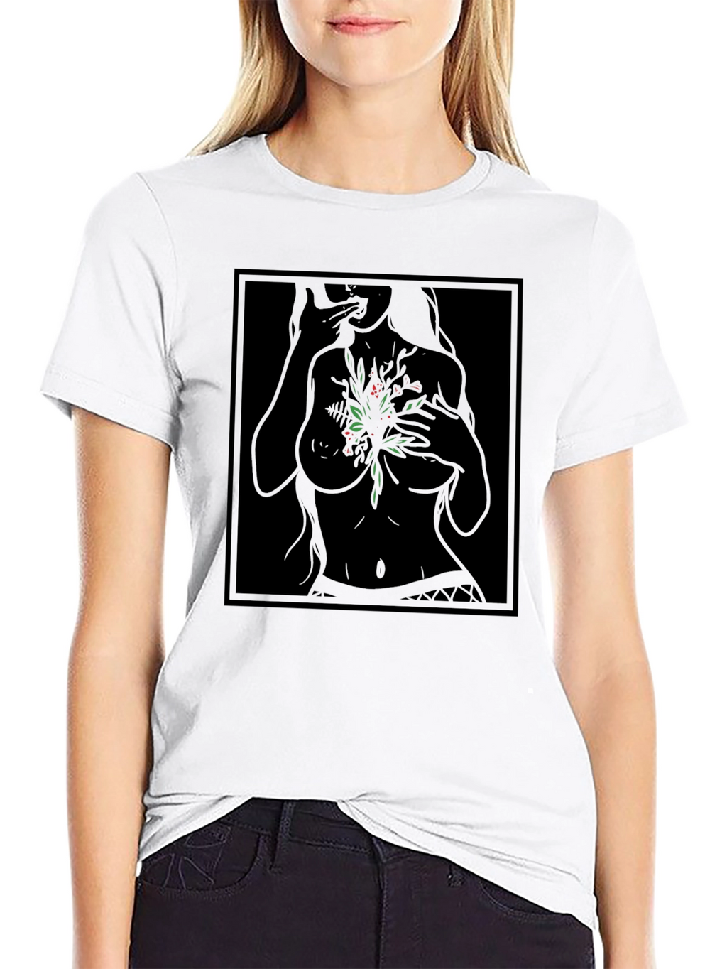 Botanical Woman Graphic Black T-Shirt