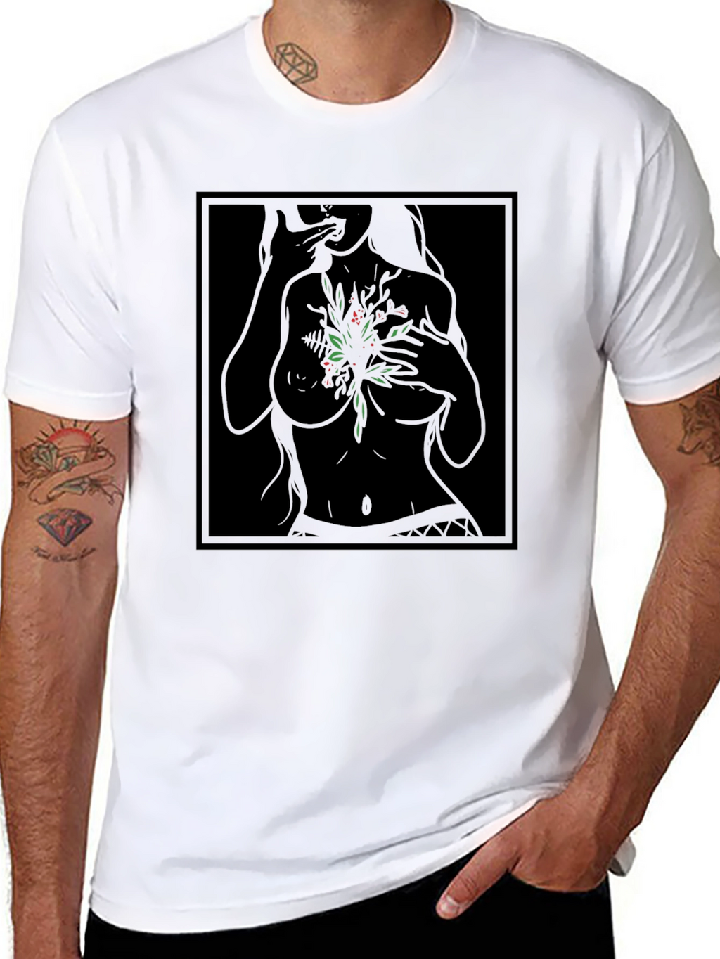 Botanical Woman Graphic Black T-Shirt