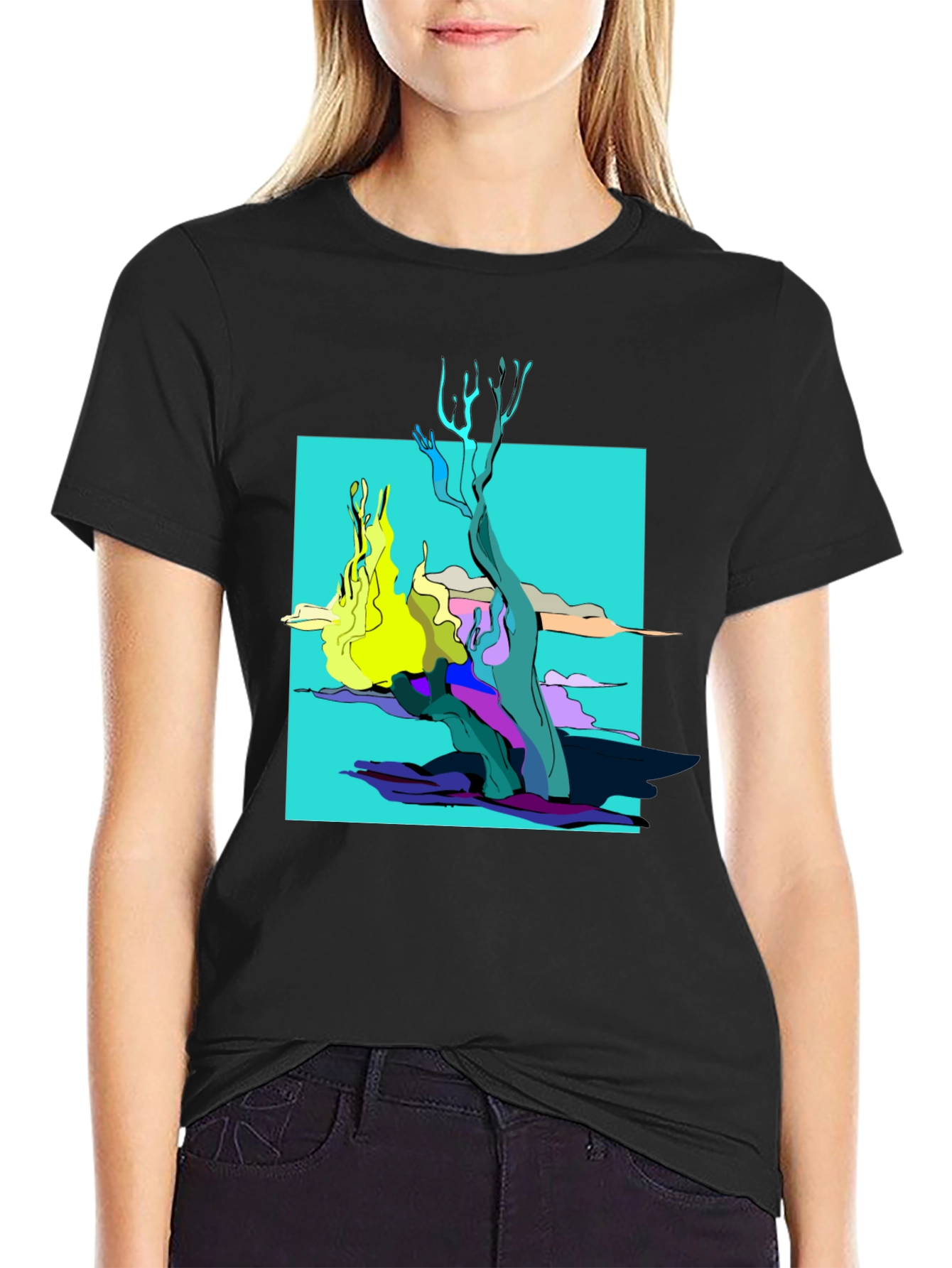 Abstract Graphic Tee - Black Cotton Shirt