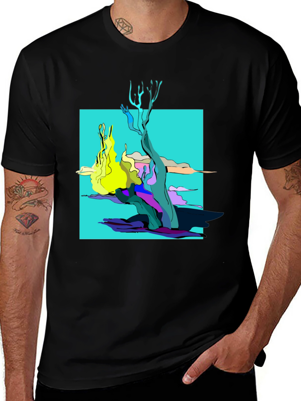 Abstract Graphic Tee - Black Cotton Shirt