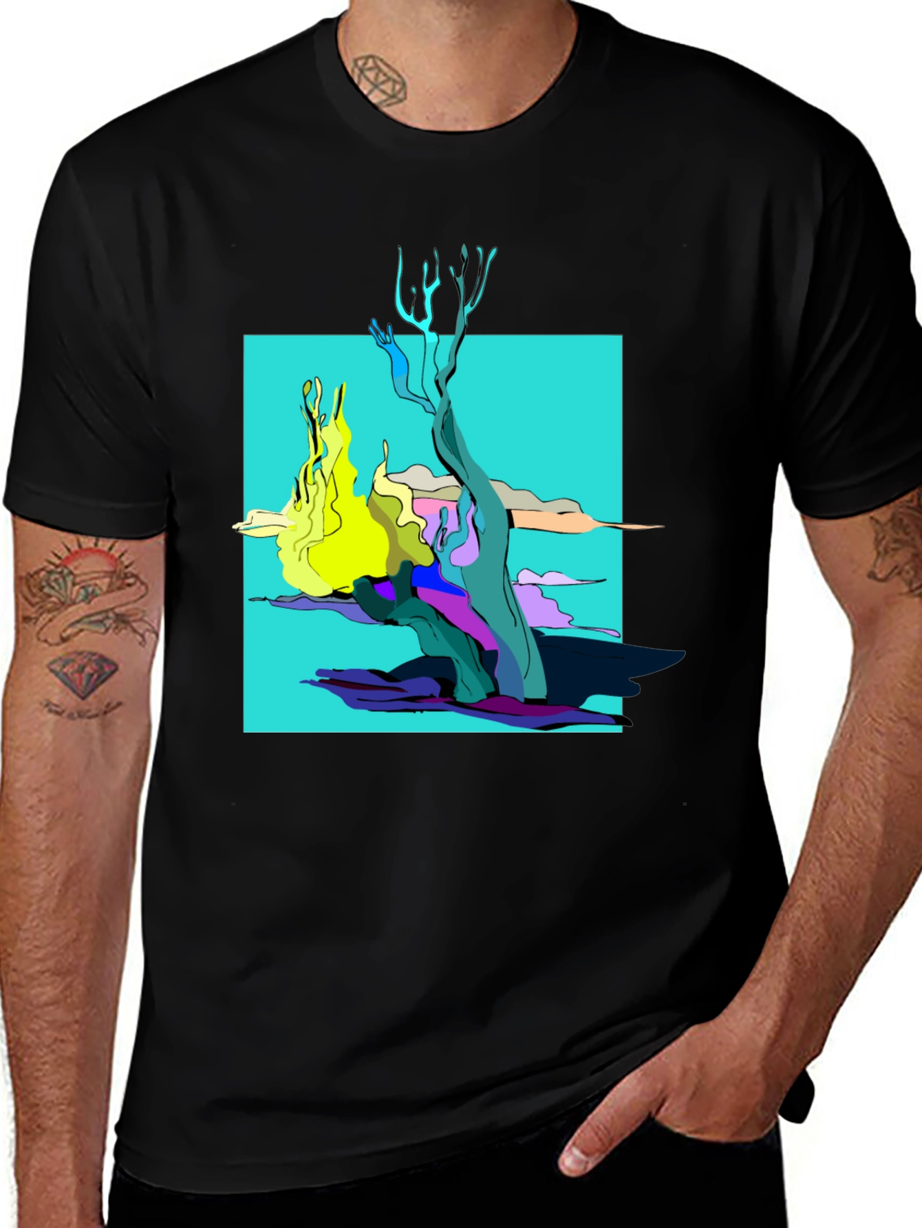 Abstract Graphic Tee - Black Cotton Shirt