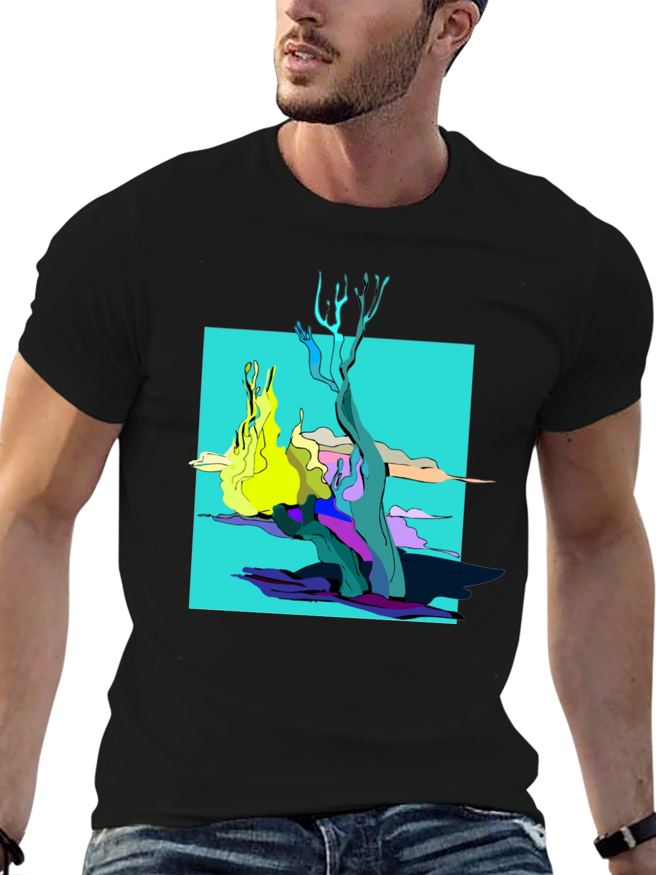 Abstract Graphic Tee - Black Cotton Shirt