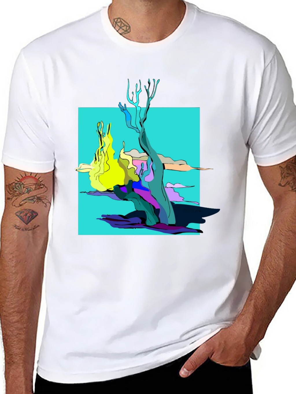 Abstract Graphic Tee - Black Cotton Shirt