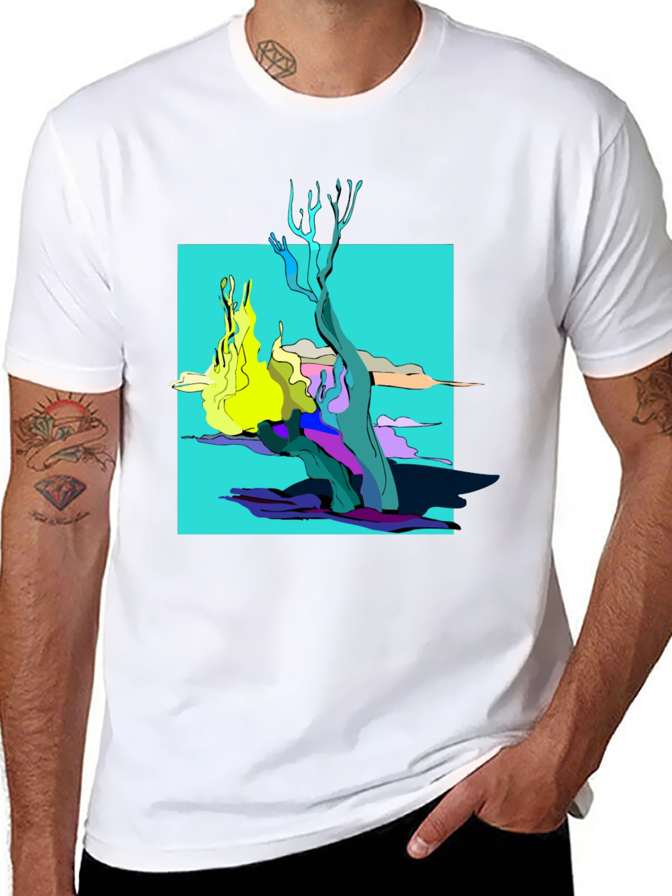 Abstract Graphic Tee - Black Cotton Shirt