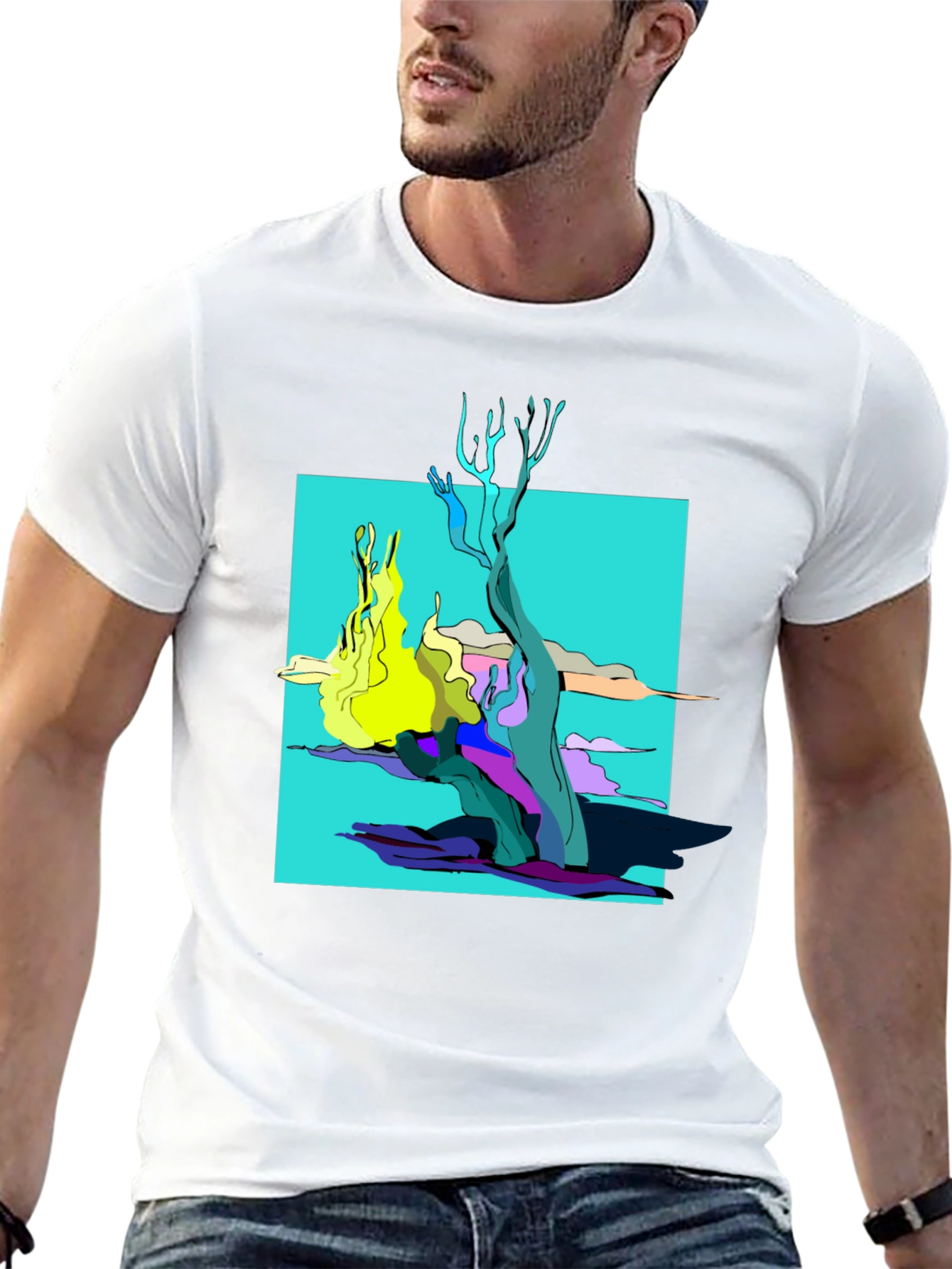 Abstract Graphic Tee - Black Cotton Shirt