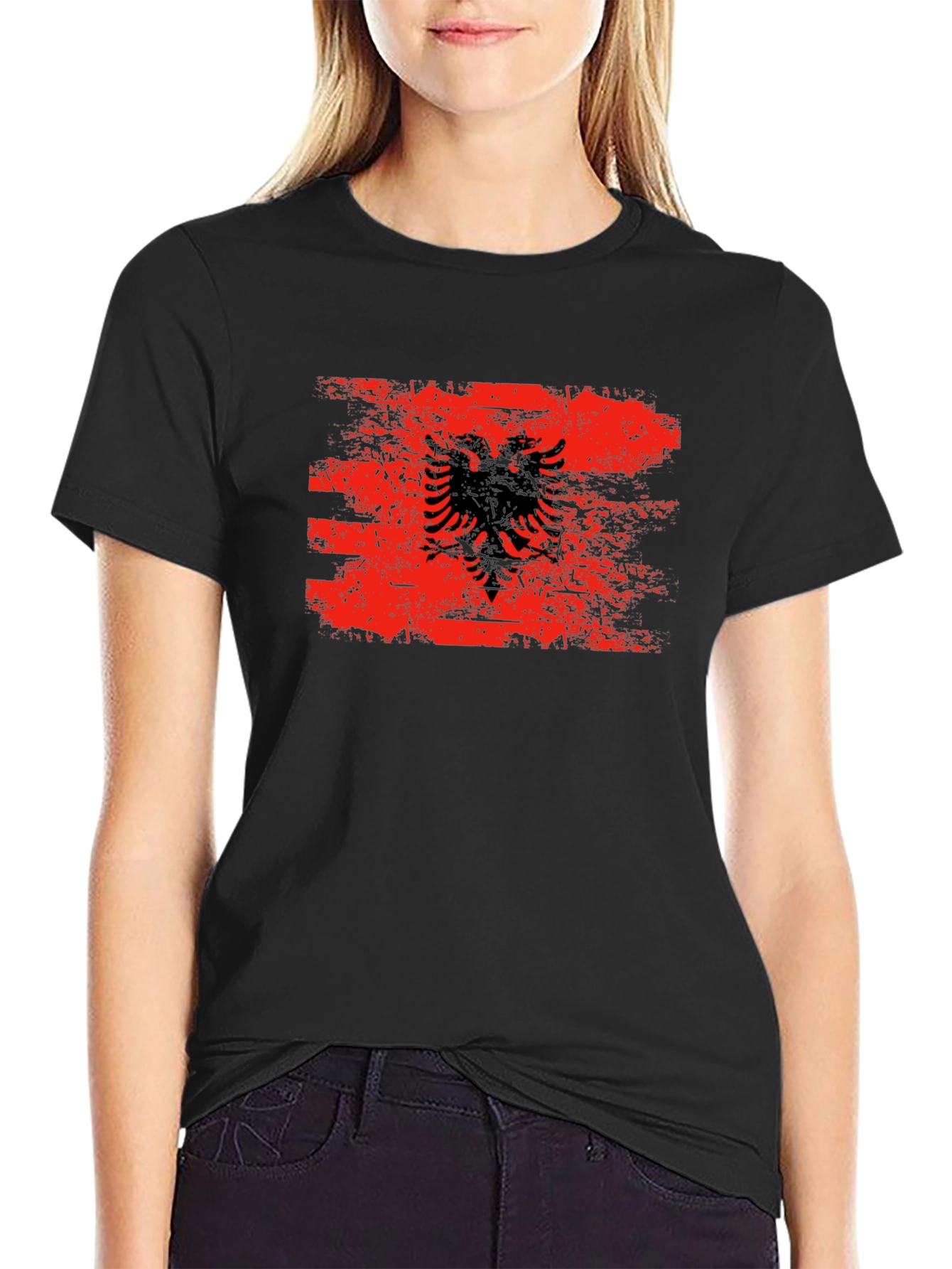Albania Flag Graphic Tee - Distressed Style