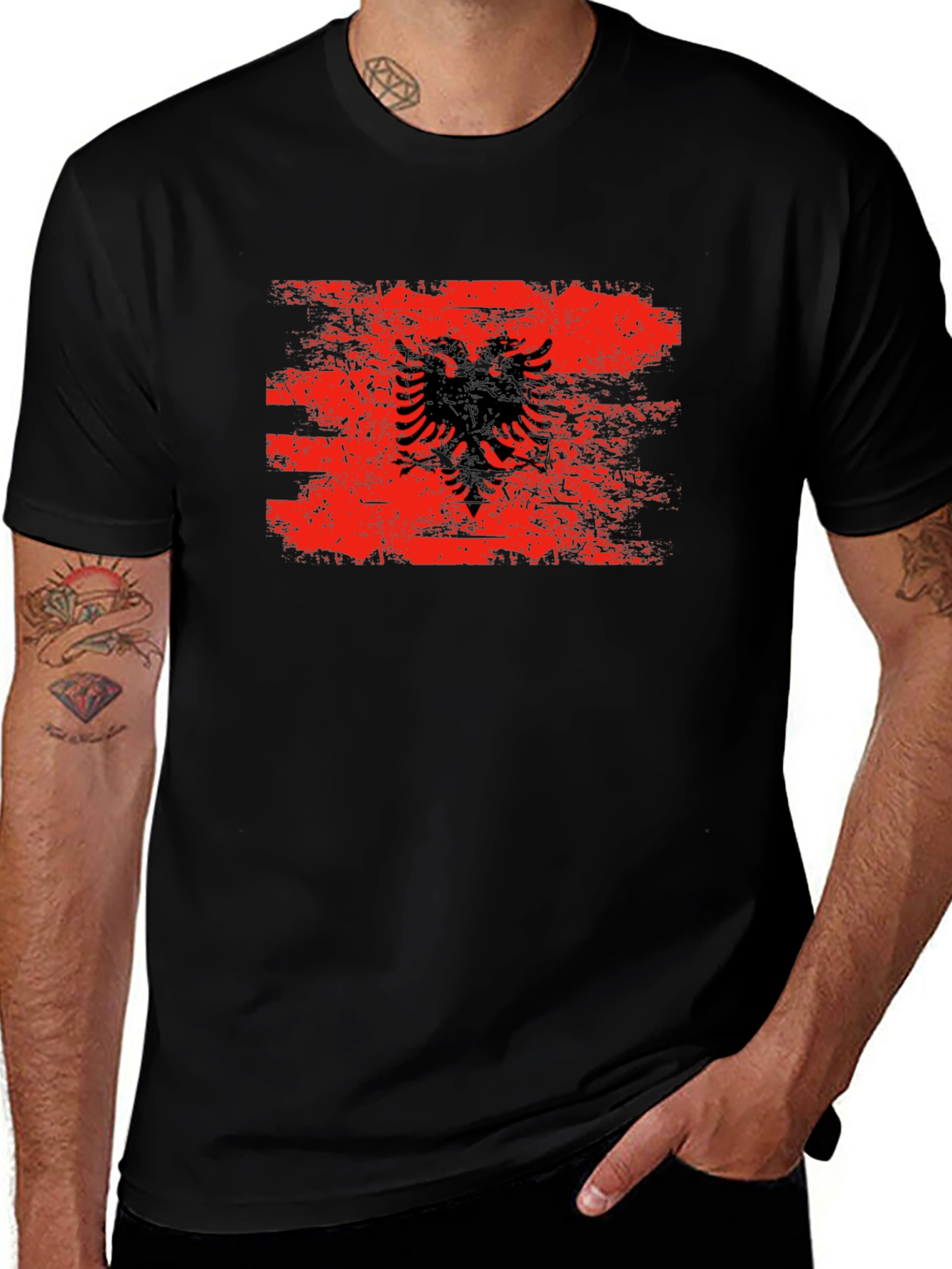 Albania Flag Graphic Tee - Distressed Style
