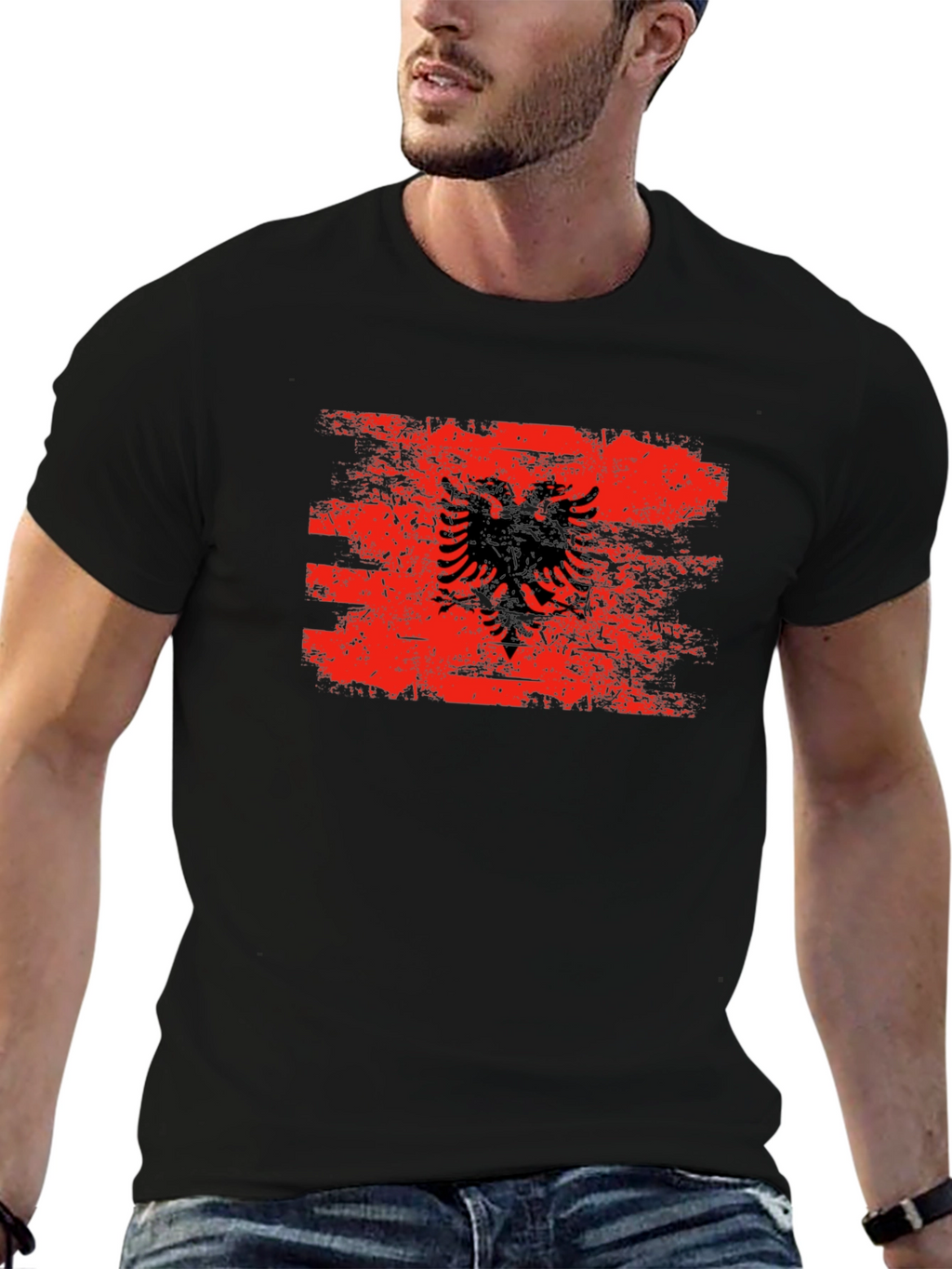 Albania Flag Graphic Tee - Distressed Style