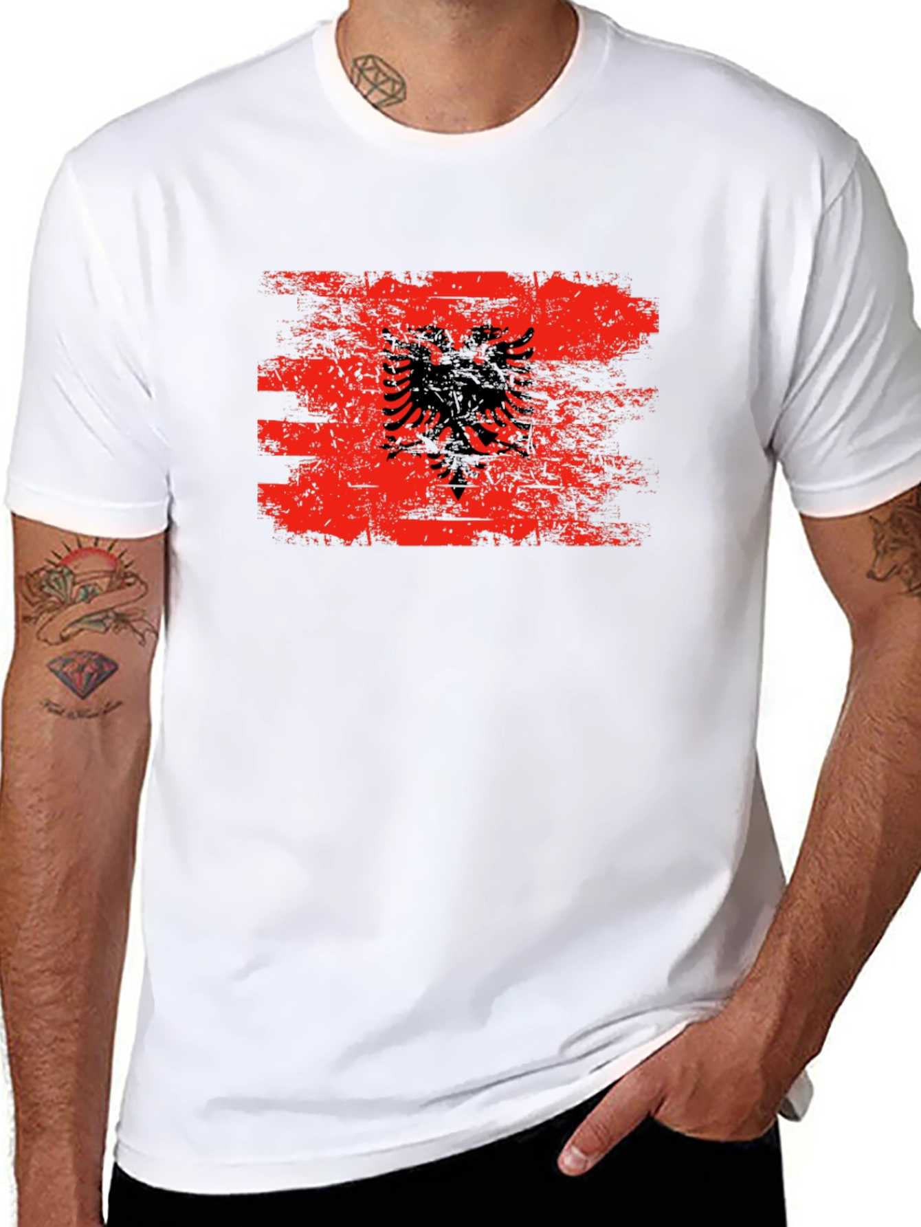Albania Flag Graphic Tee - Distressed Style
