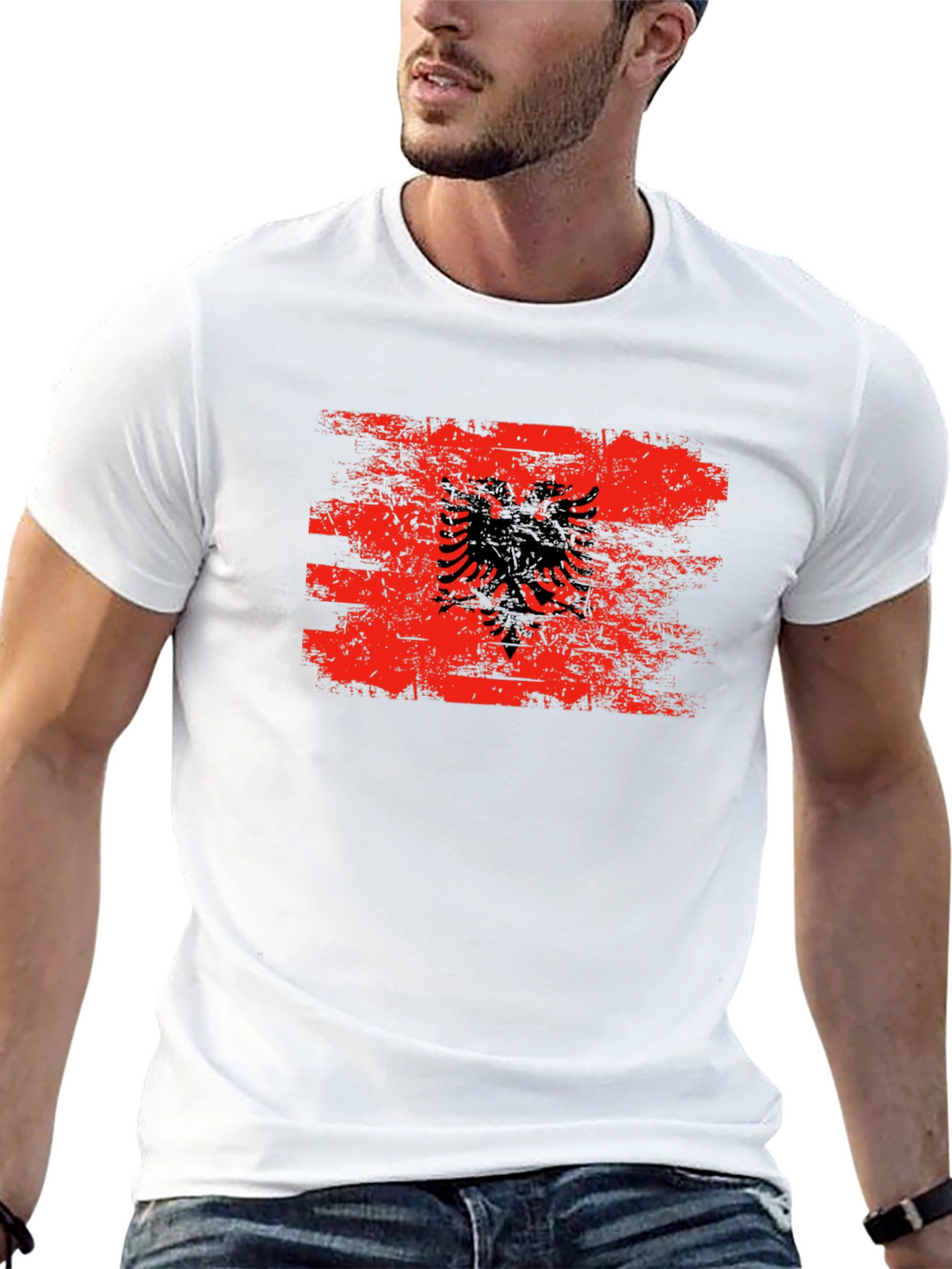 Albania Flag Graphic Tee - Distressed Style
