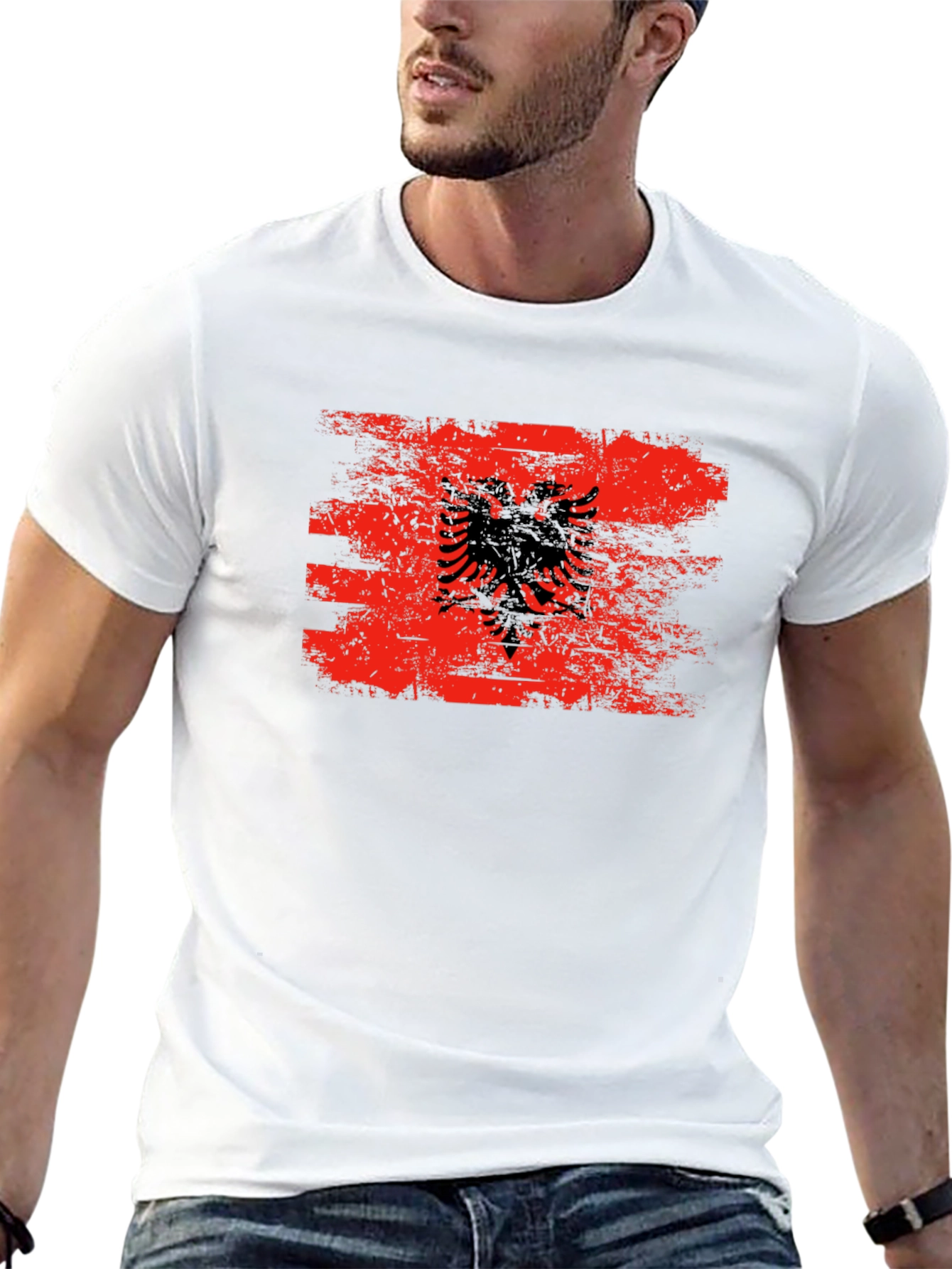 Albania Flag Graphic Tee - Distressed Style