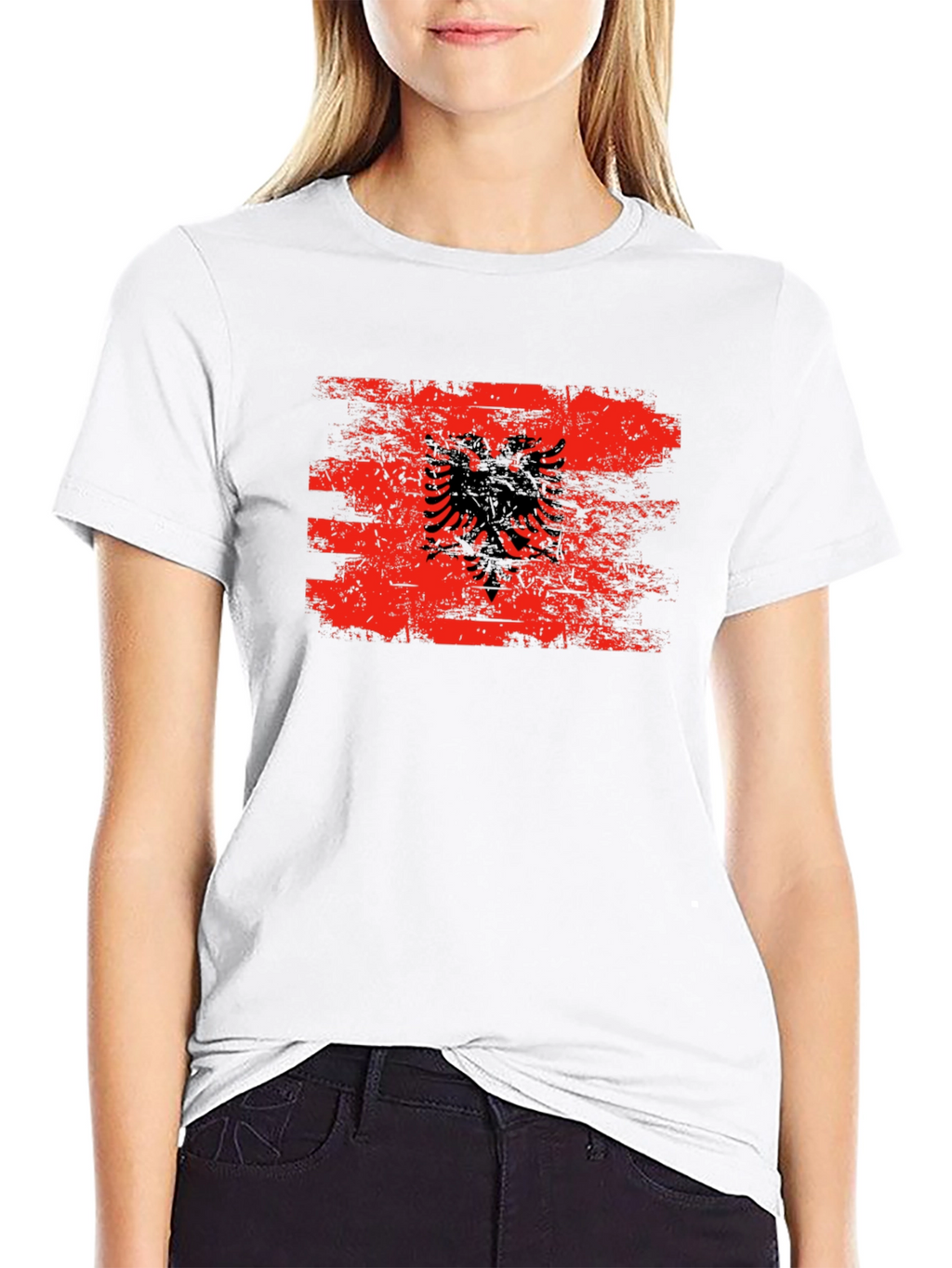 Albania Flag Graphic Tee - Distressed Style