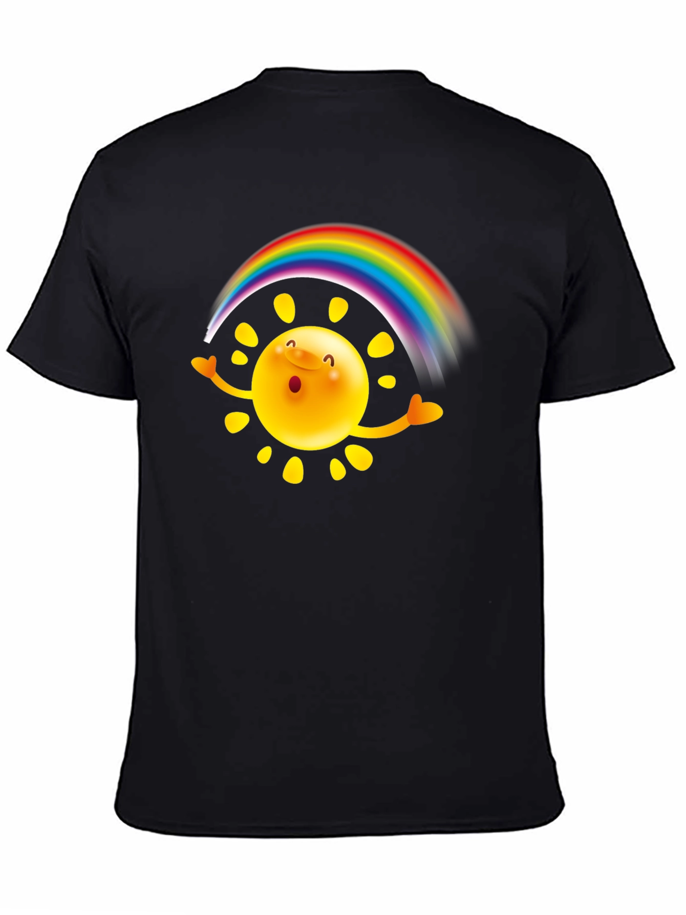 Rainbow Sun Graphic T-Shirt - Black Cotton Tee