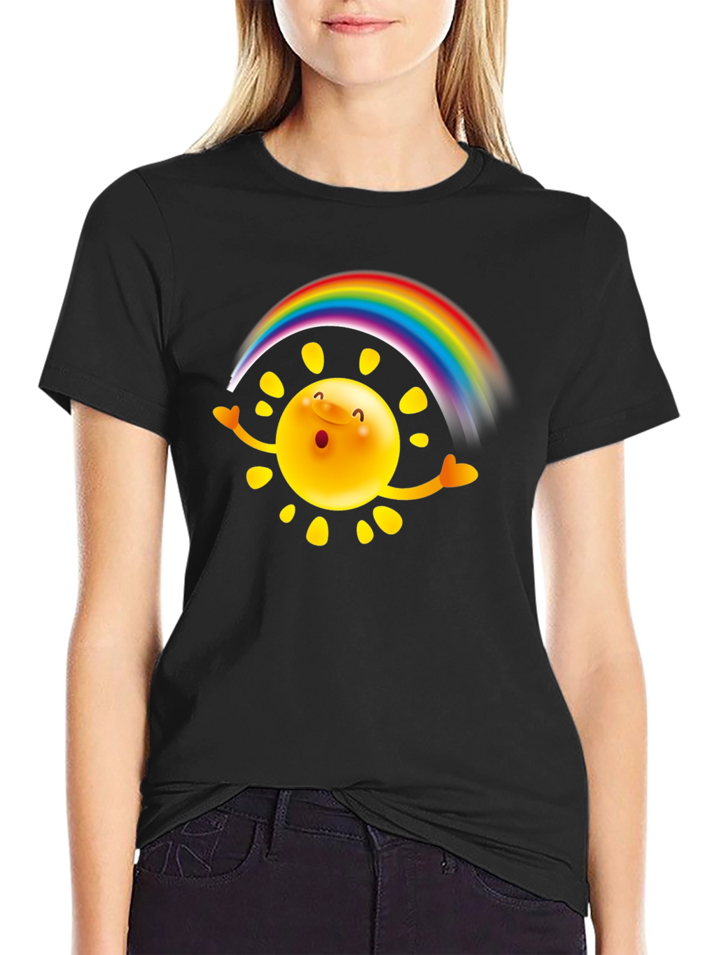 Rainbow Sun Graphic T-Shirt - Black Cotton Tee